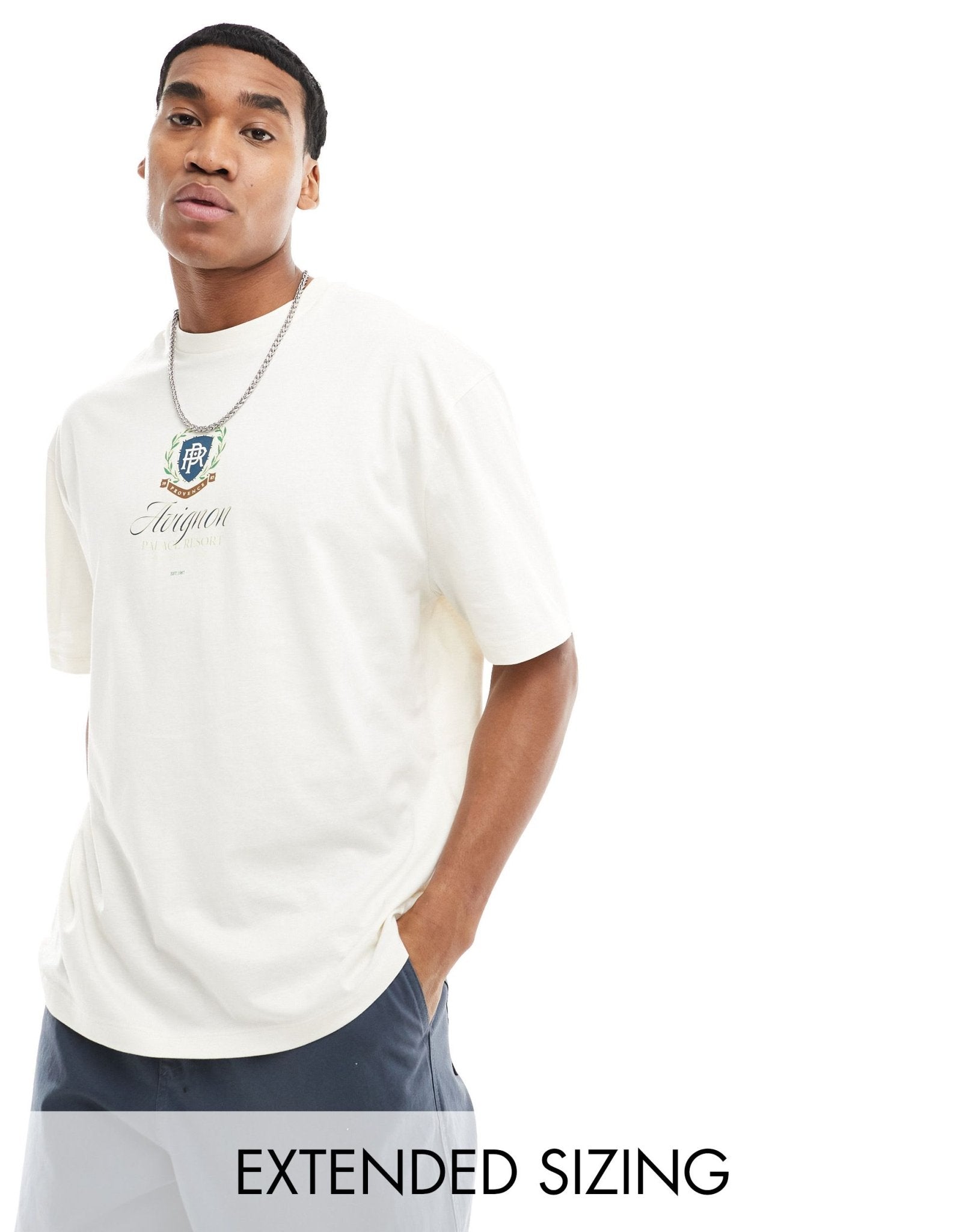 ASOS DESIGN oversized t-shirt in off white with varsity chest print - ASOS Sample Sale EU Store