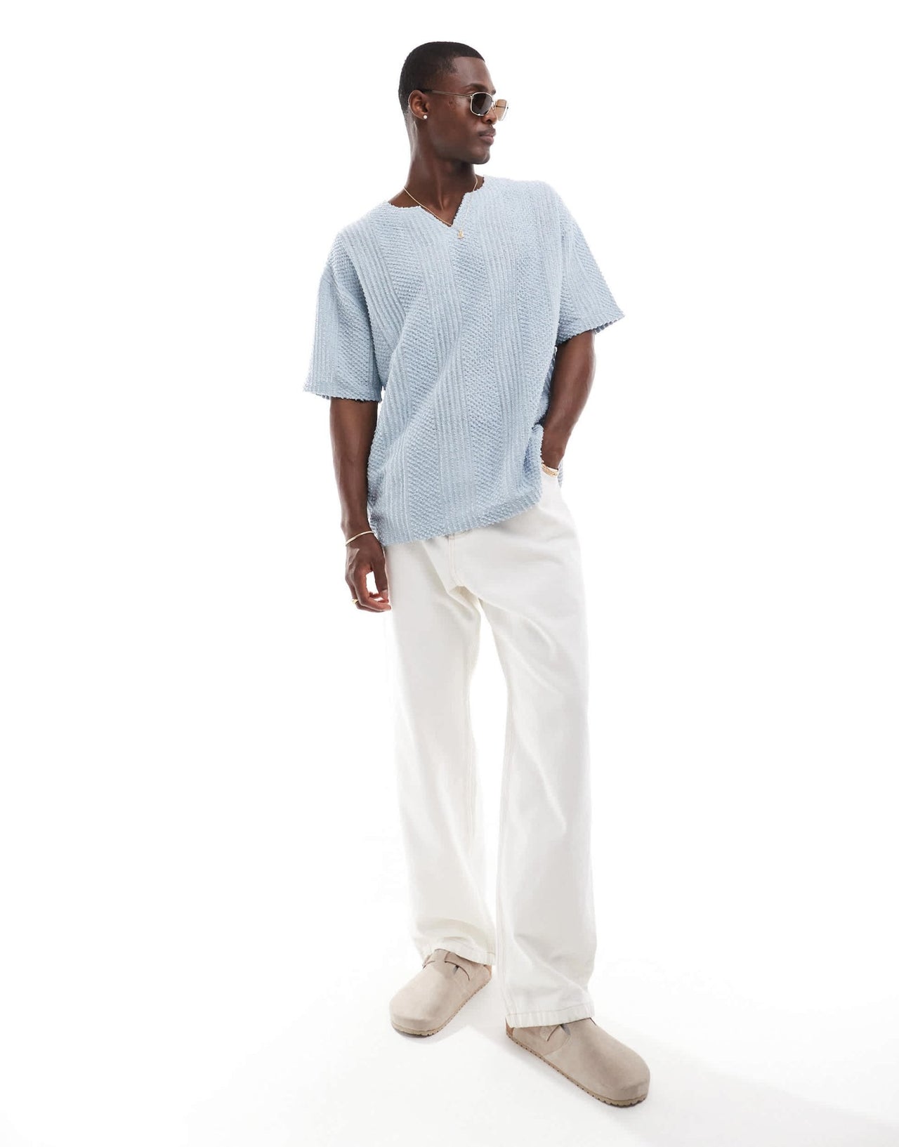 ASOS DESIGN oversized t-shirt with notch neck in light blue texture - ASOS Sample Sale EU Store