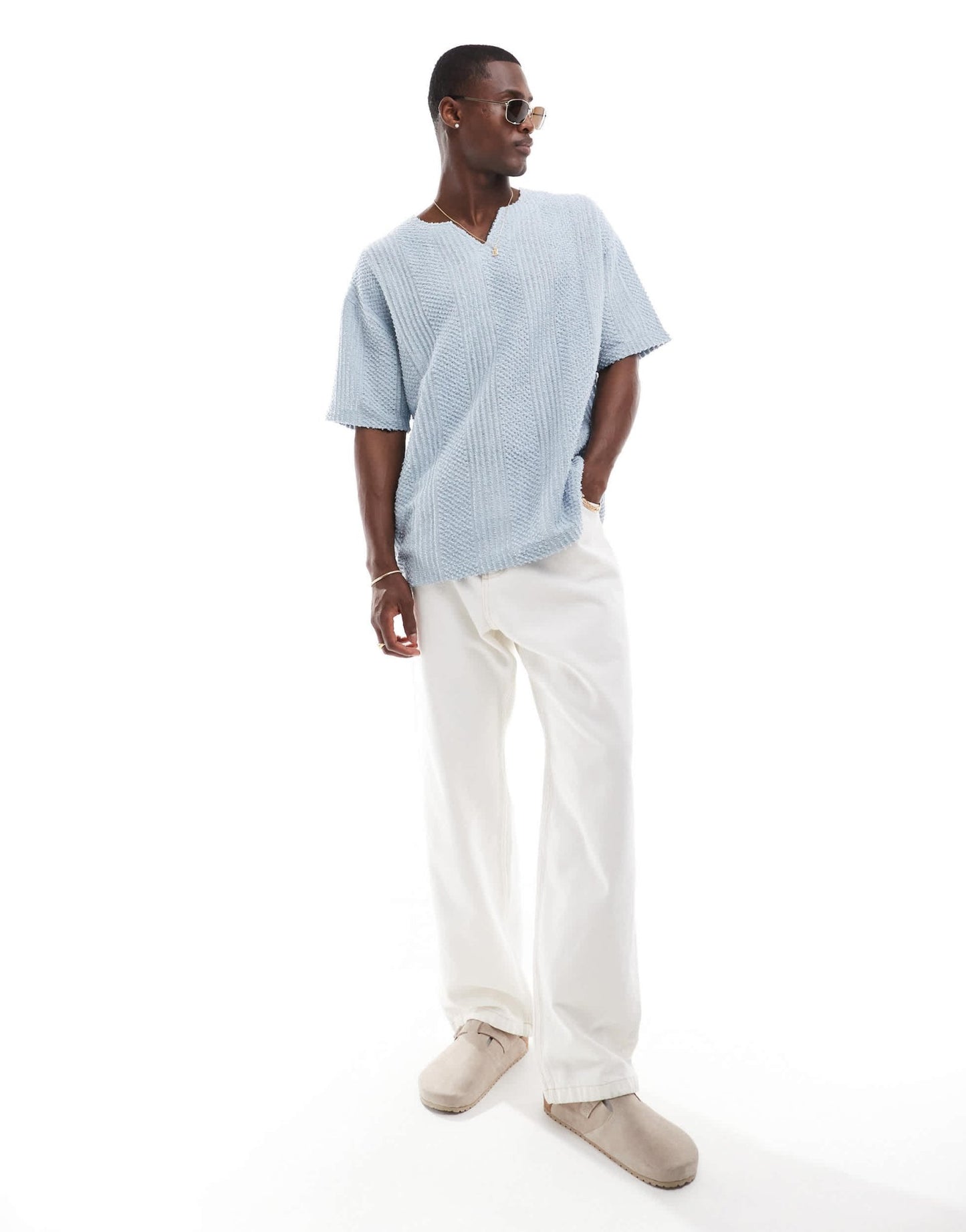 ASOS DESIGN oversized t-shirt with notch neck in light blue texture - ASOS Sample Sale EU Store