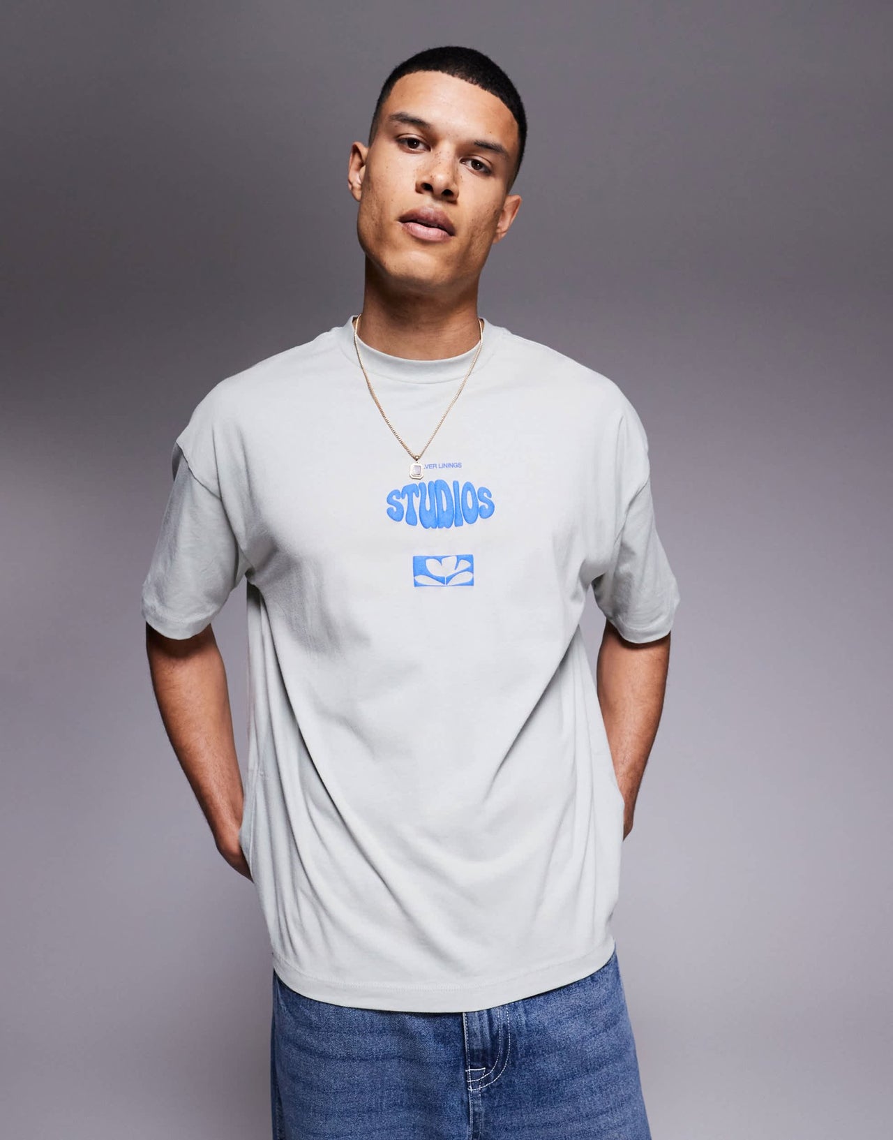 ASOS DESIGN oversized t-shirt with puff print in light grey - ASOS Sample Sale EU Store
