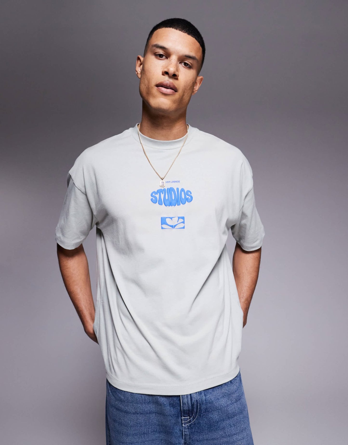 ASOS DESIGN oversized t-shirt with puff print in light grey - ASOS Sample Sale EU Store