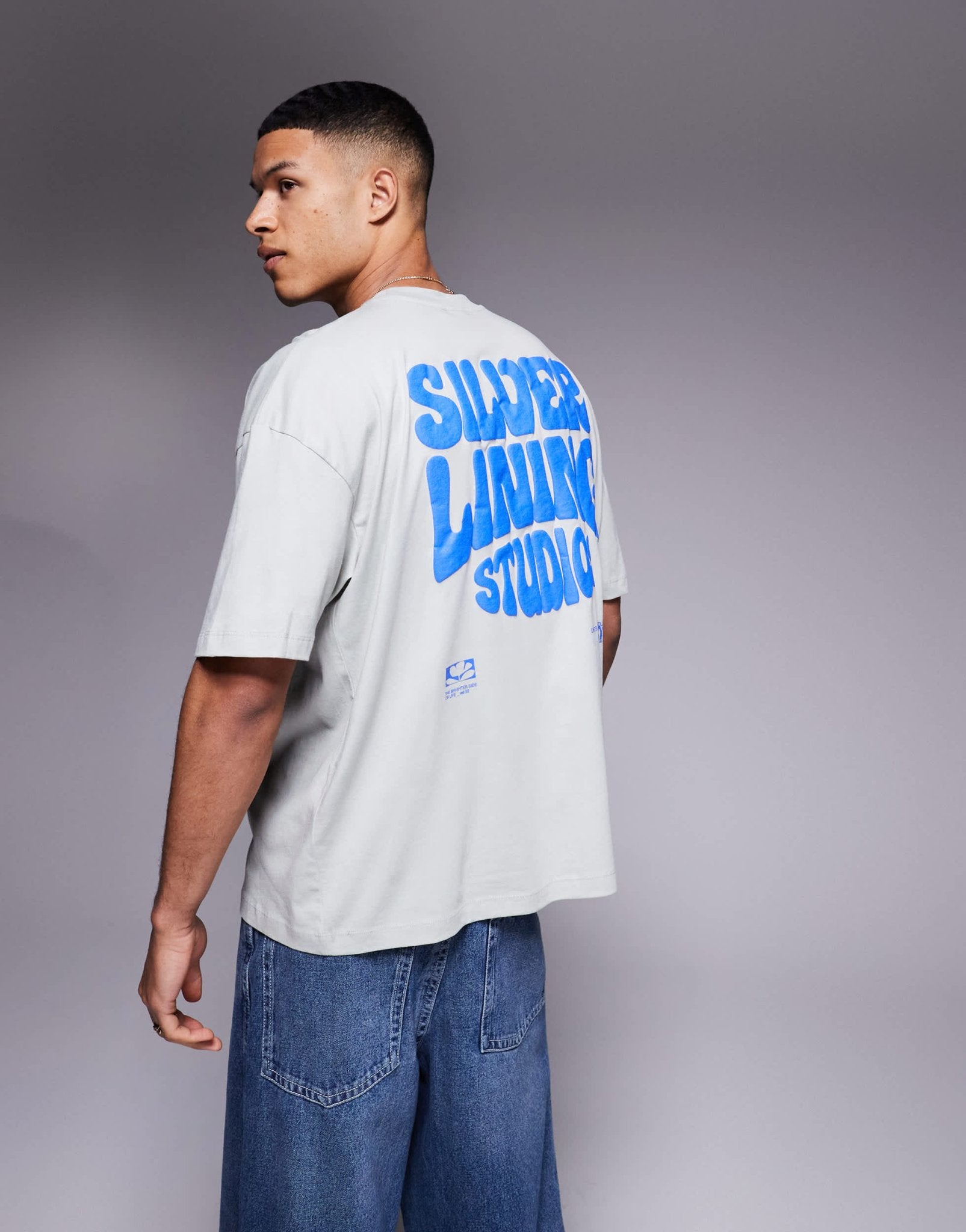 ASOS DESIGN oversized t-shirt with puff print in light grey - ASOS Sample Sale EU Store