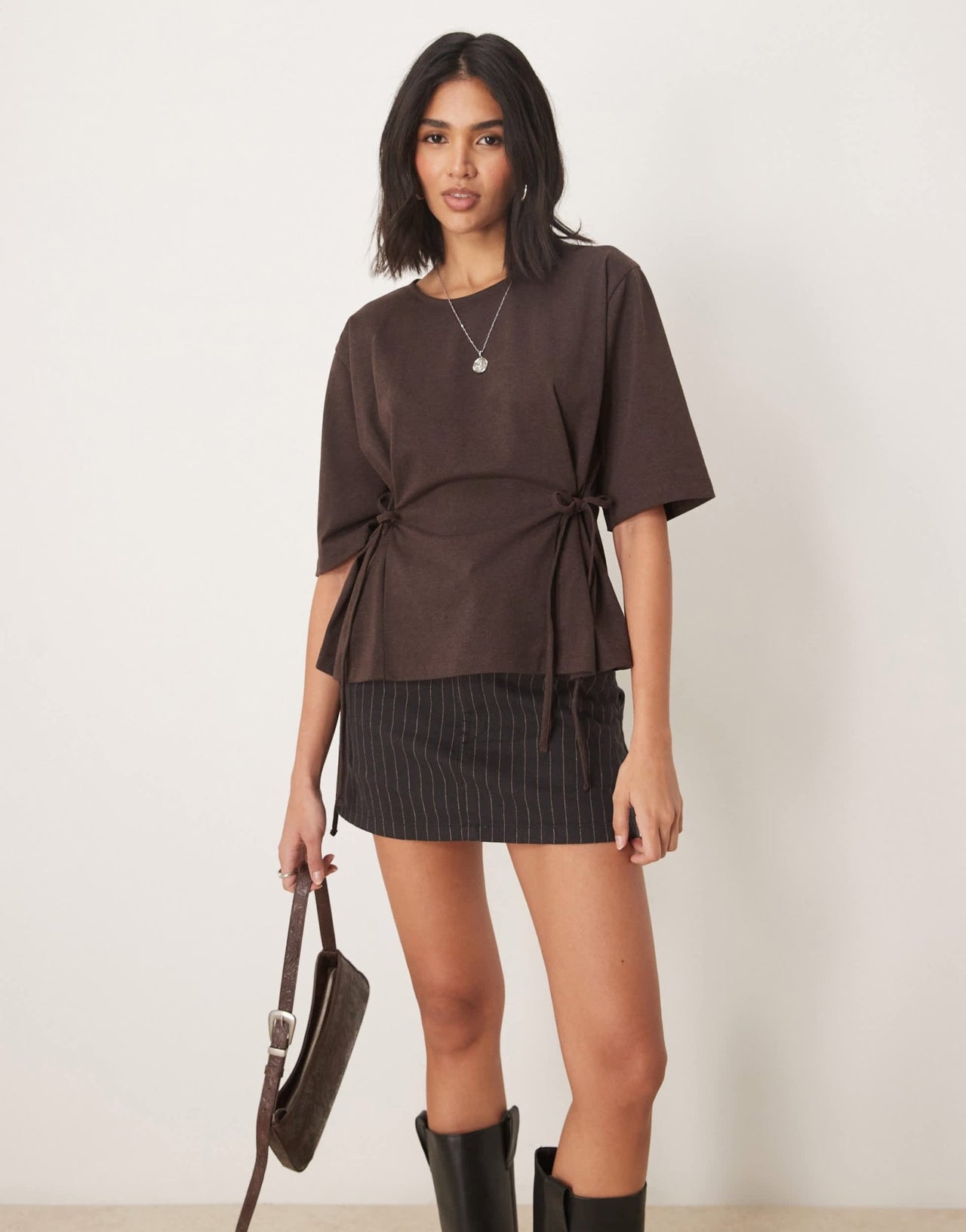 ASOS DESIGN oversized t shirt with tie detail in brown - ASOS Sample Sale EU Store