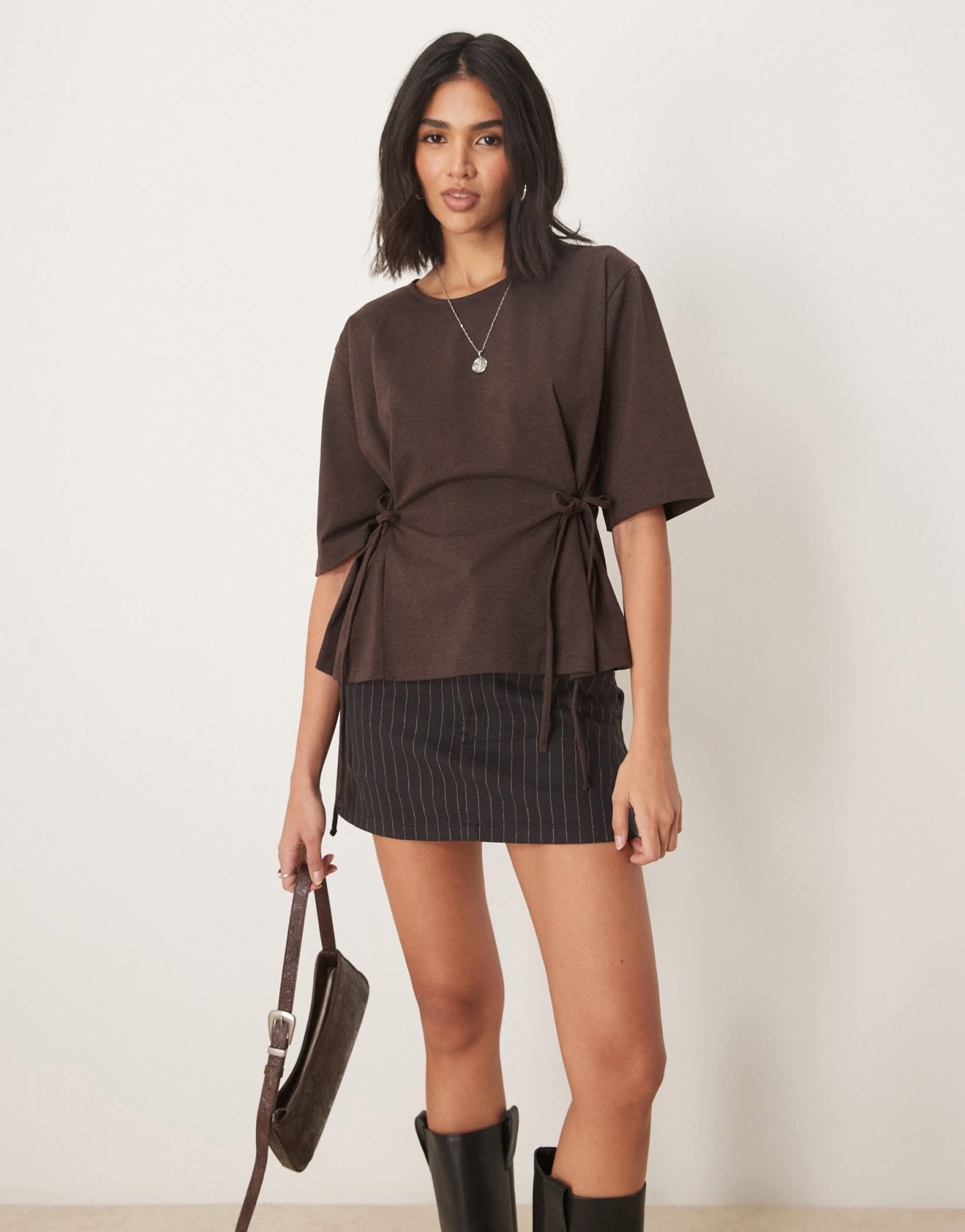 ASOS DESIGN oversized t shirt with tie detail in brown - ASOS Sample Sale EU Store