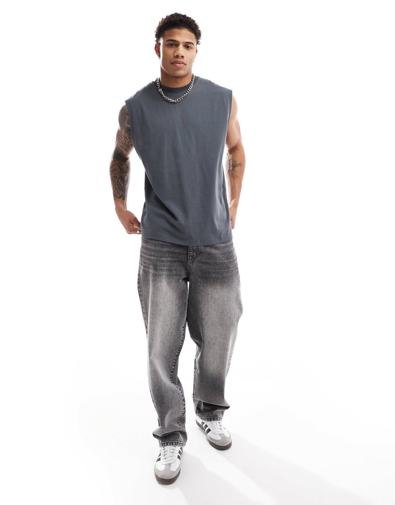 ASOS DESIGN oversized tank with back print in charcoal - ASOS Sample Sale EU Store
