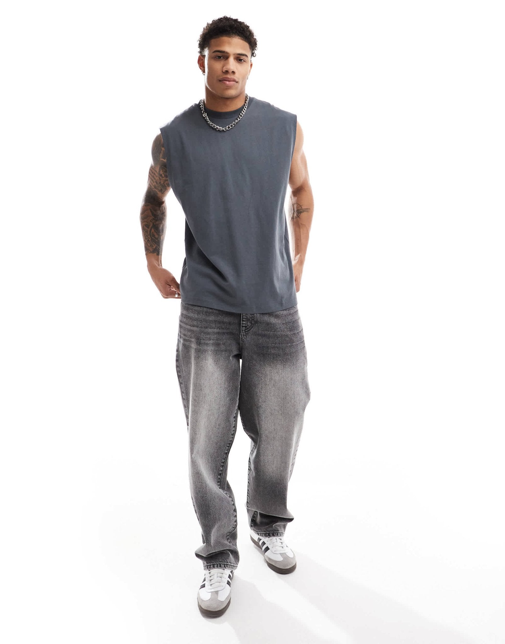 ASOS DESIGN oversized tank with back print in charcoal - ASOS Sample Sale EU Store