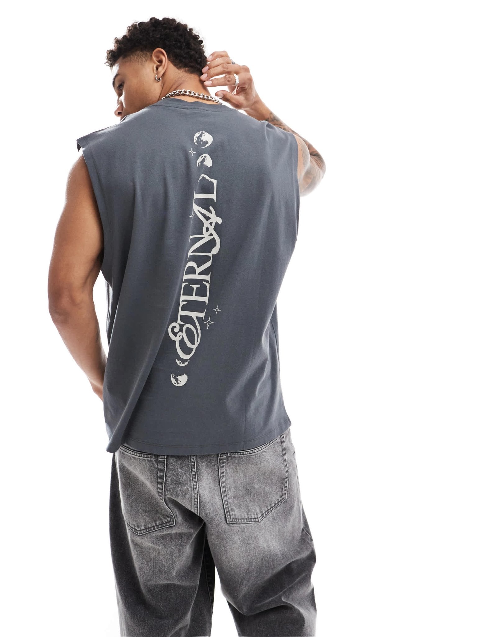 ASOS DESIGN oversized tank with back print in charcoal - ASOS Sample Sale EU Store