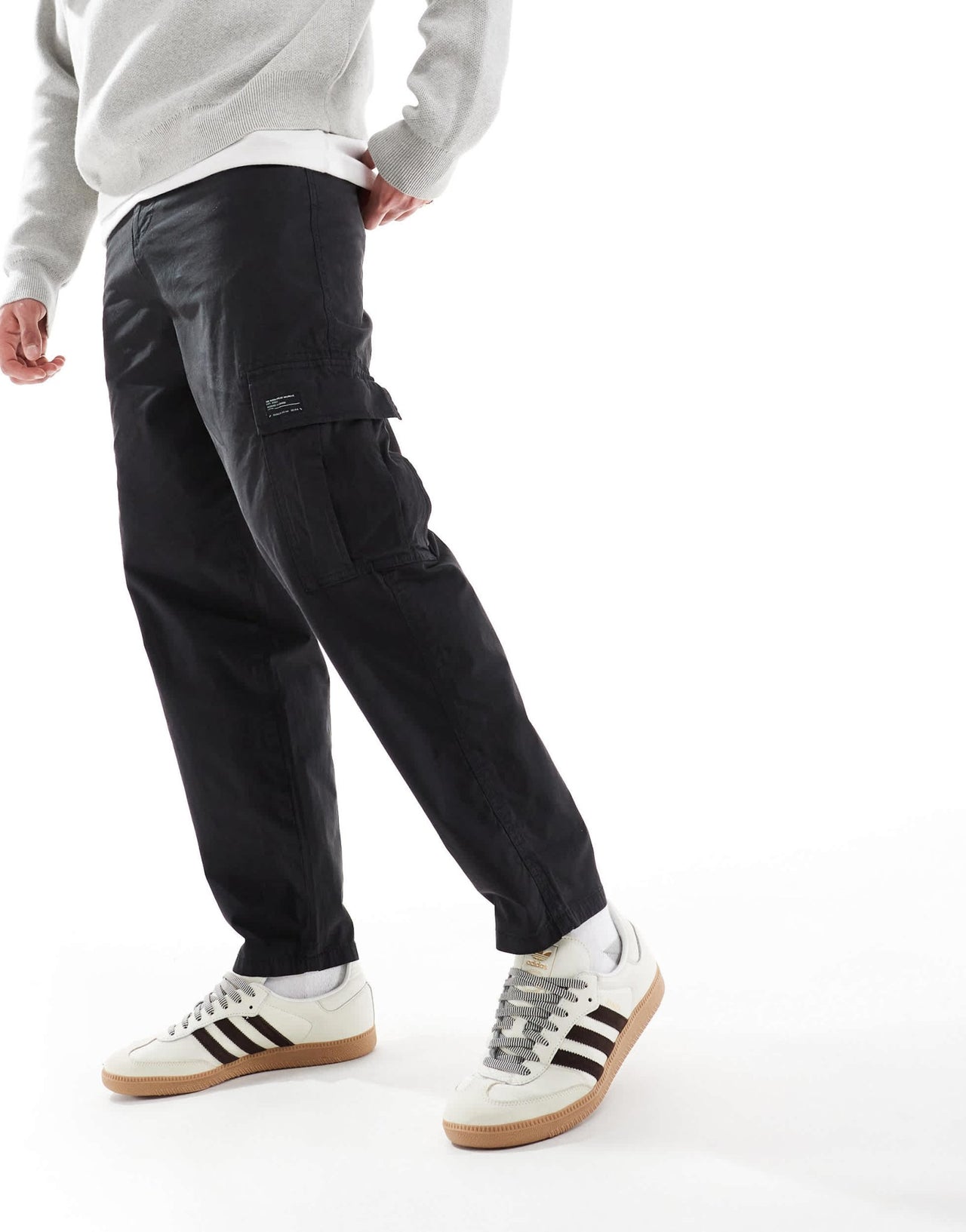 ASOS DESIGN oversized tapered cargo trousers with patch in black - ASOS Sample Sale EU Store