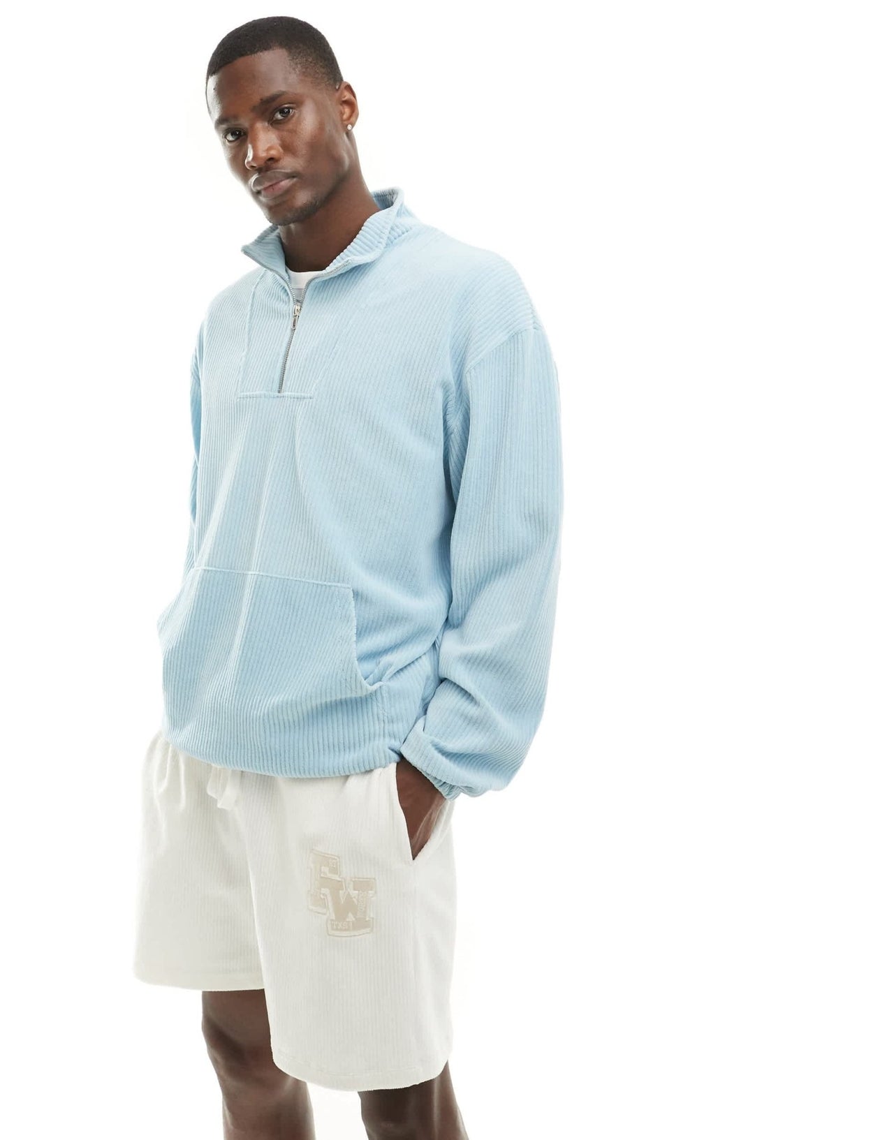 ASOS DESIGN oversized texture sweatshirt with funnel neck in blue - ASOS Sample Sale EU Store