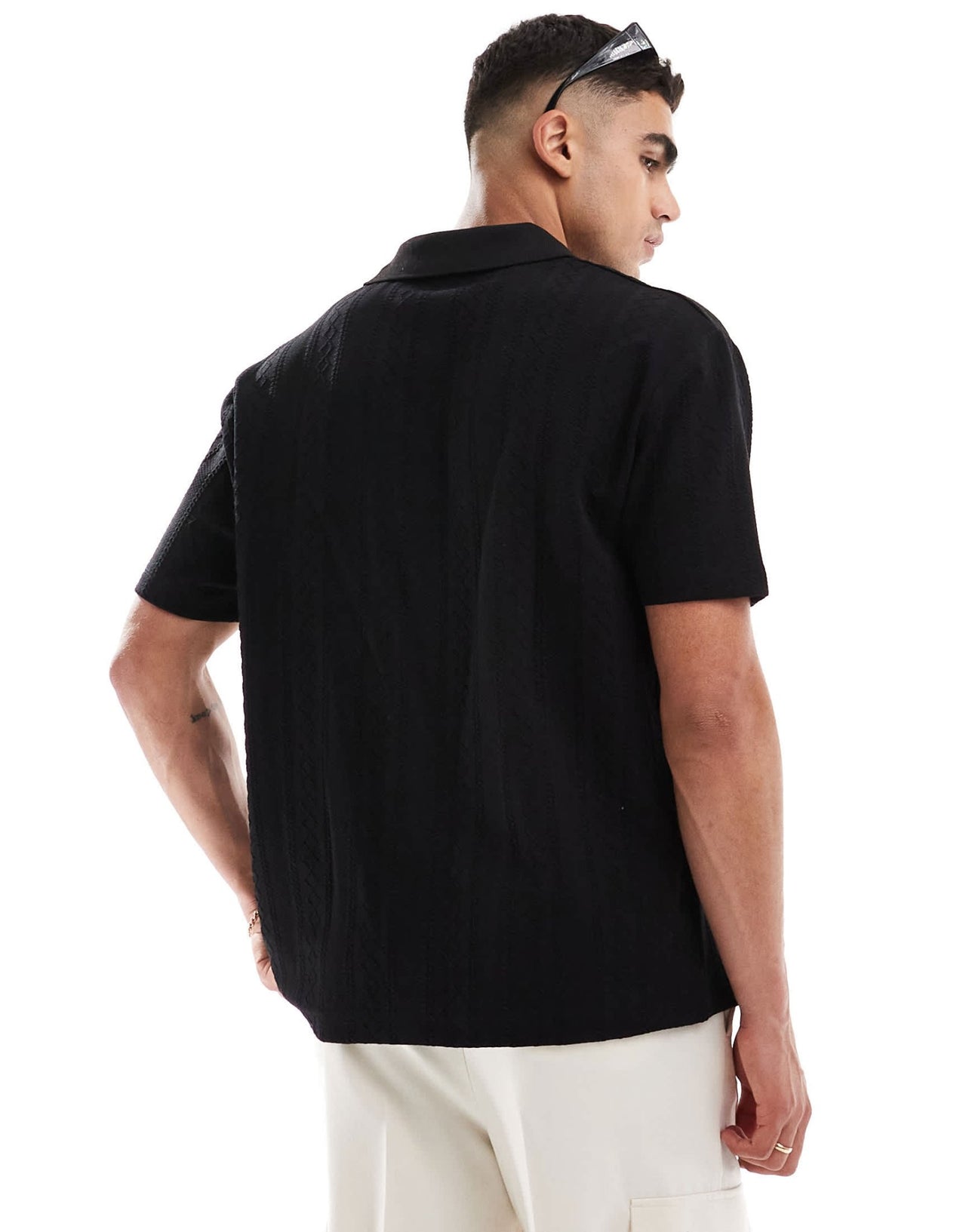 ASOS DESIGN oversized textured polo with revere neck in black - ASOS Sample Sale EU Store