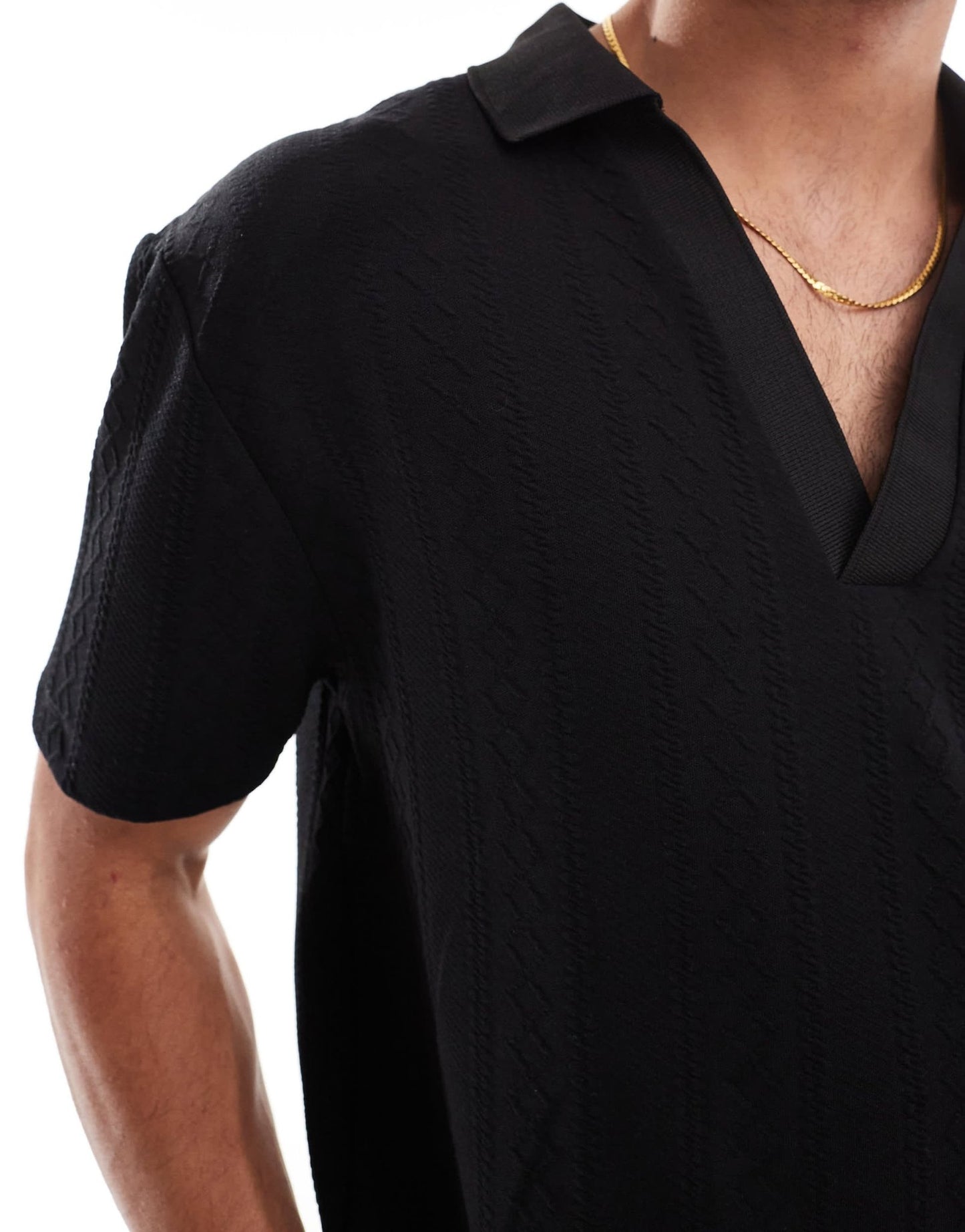 ASOS DESIGN oversized textured polo with revere neck in black - ASOS Sample Sale EU Store