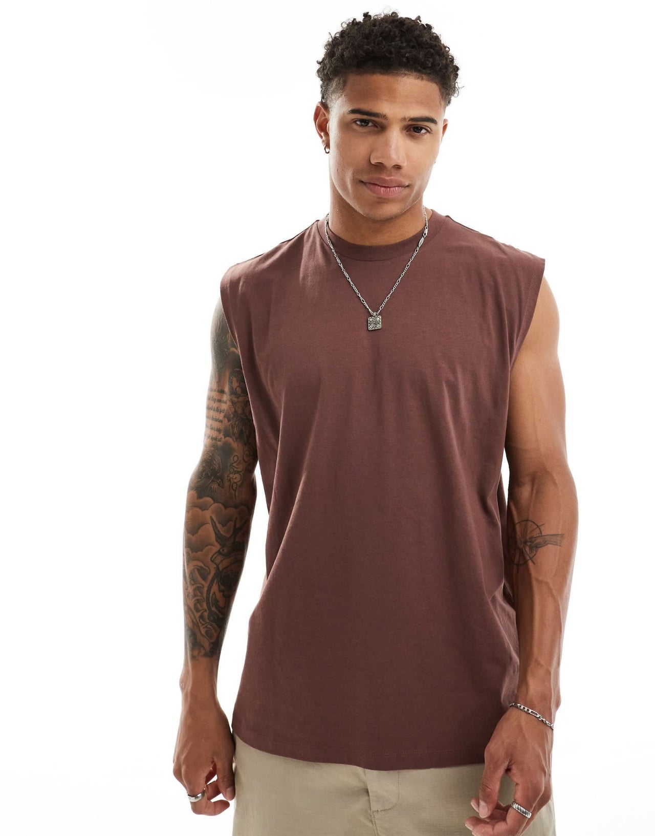 ASOS DESIGN oversized vest in brown with garden back print - ASOS Sample Sale EU Store
