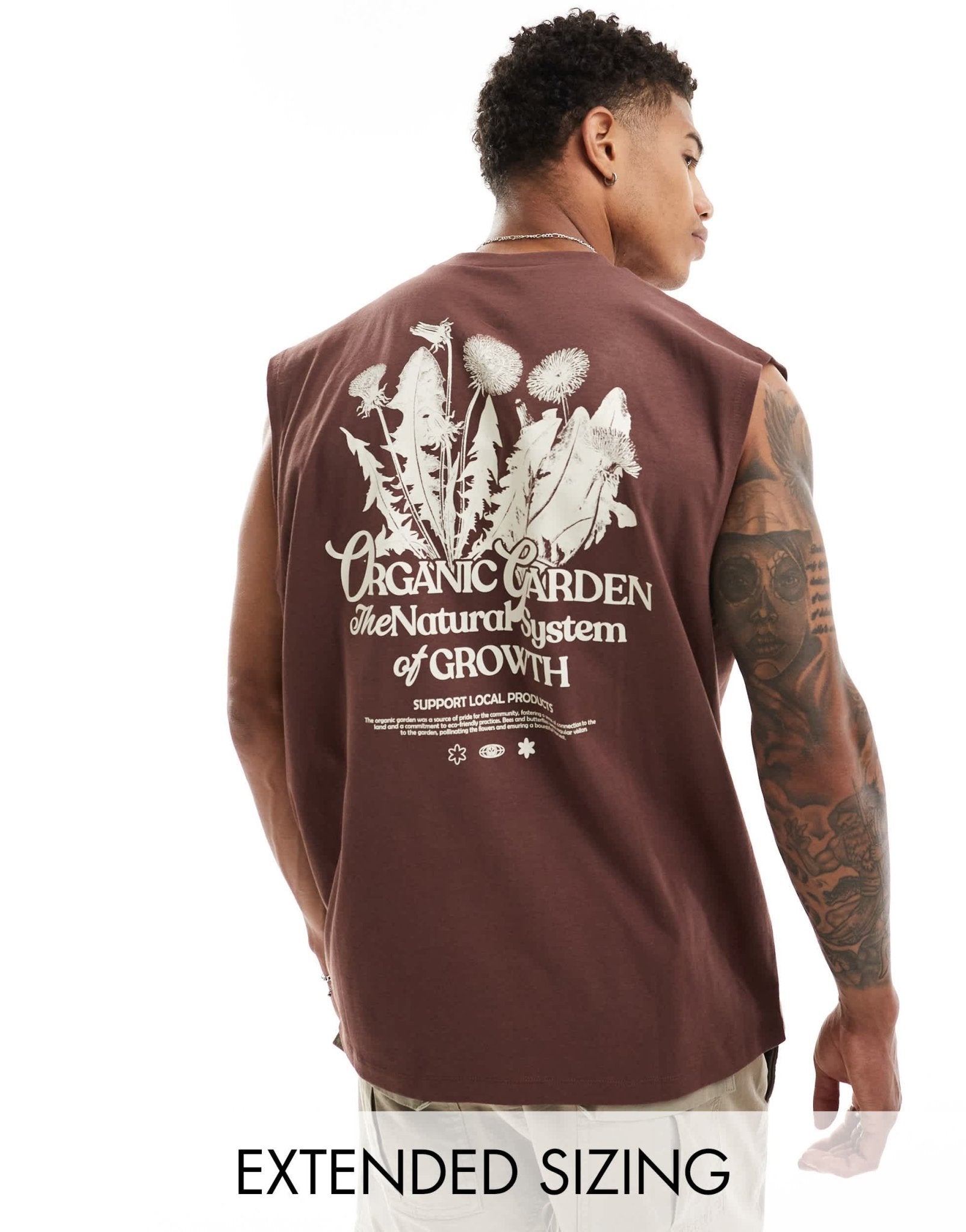 ASOS DESIGN oversized vest in brown with garden back print - ASOS Sample Sale EU Store