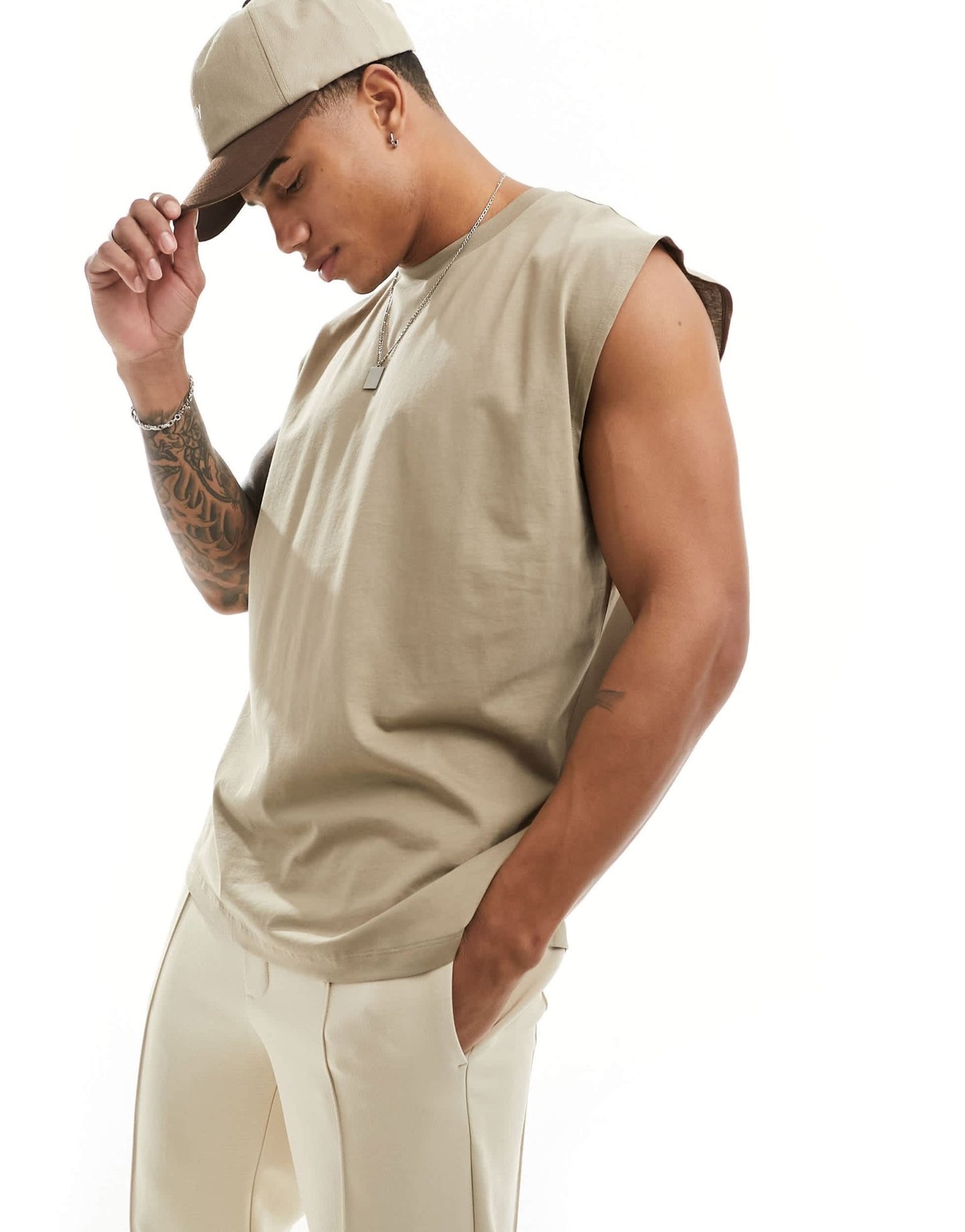 ASOS DESIGN oversized vest in dark beige with back city print - ASOS Sample Sale EU Store