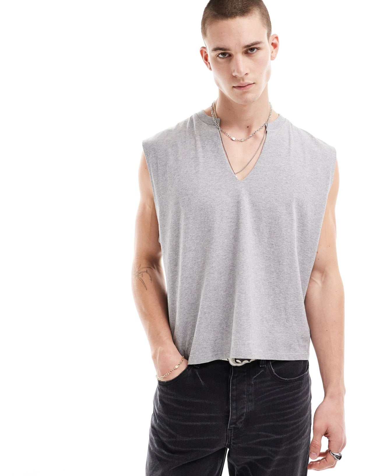 ASOS DESIGN oversized vest with v - neck in grey marl - ASOS Sample Sale EU Store