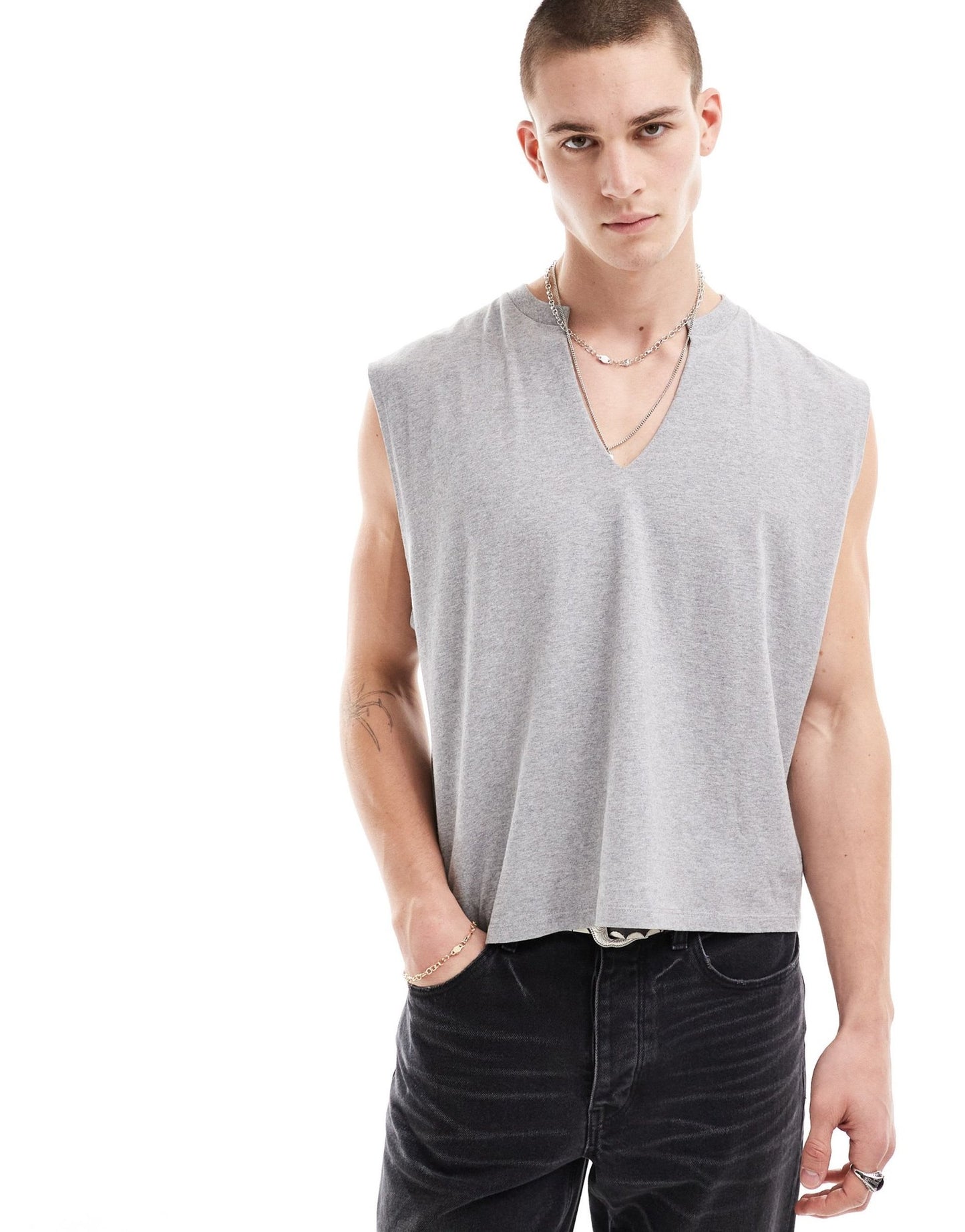 ASOS DESIGN oversized vest with v - neck in grey marl - ASOS Sample Sale EU Store