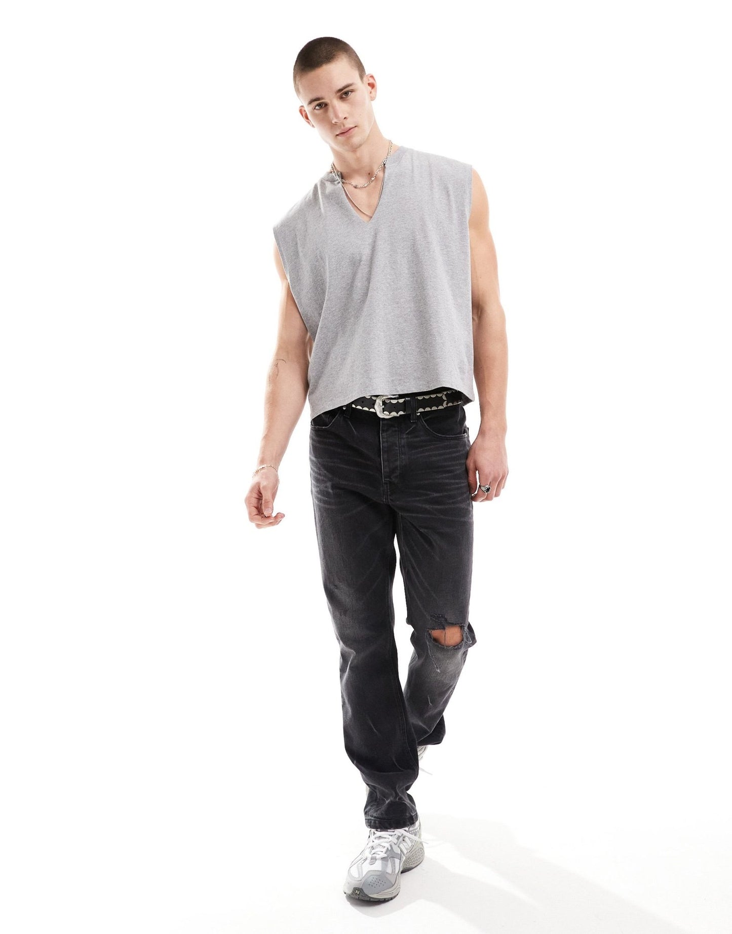 ASOS DESIGN oversized vest with v - neck in grey marl - ASOS Sample Sale EU Store