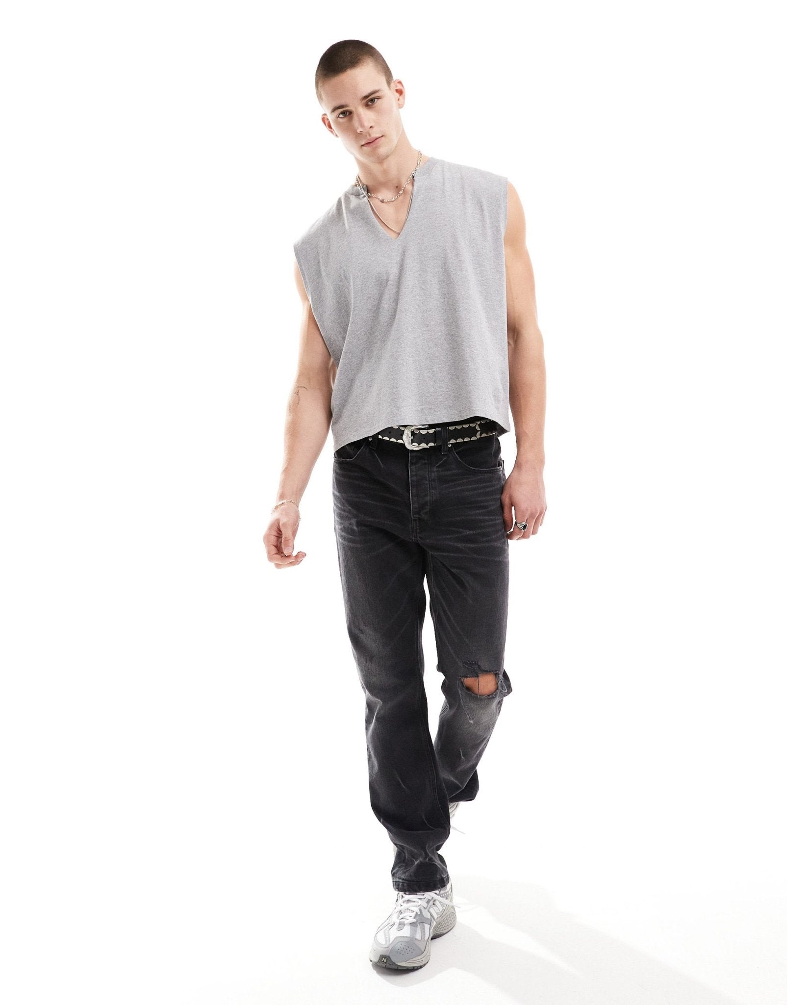 ASOS DESIGN oversized vest with v - neck in grey marl - ASOS Sample Sale EU Store