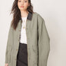 ASOS DESIGN oversized washed jacket with leather look collar in khaki