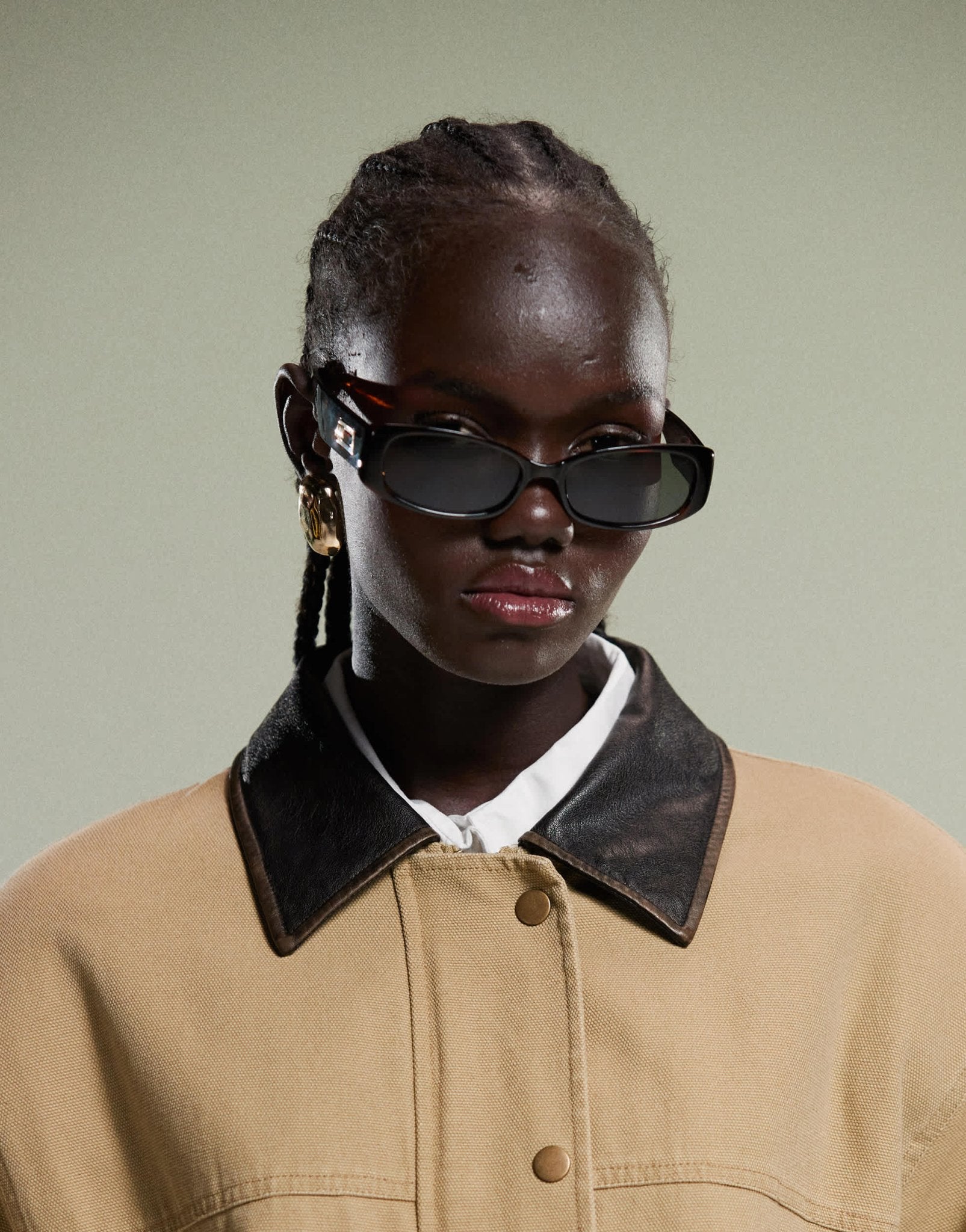 ASOS DESIGN oversized washed jacket with leather look collar in stone - ASOS Sample Sale EU Store