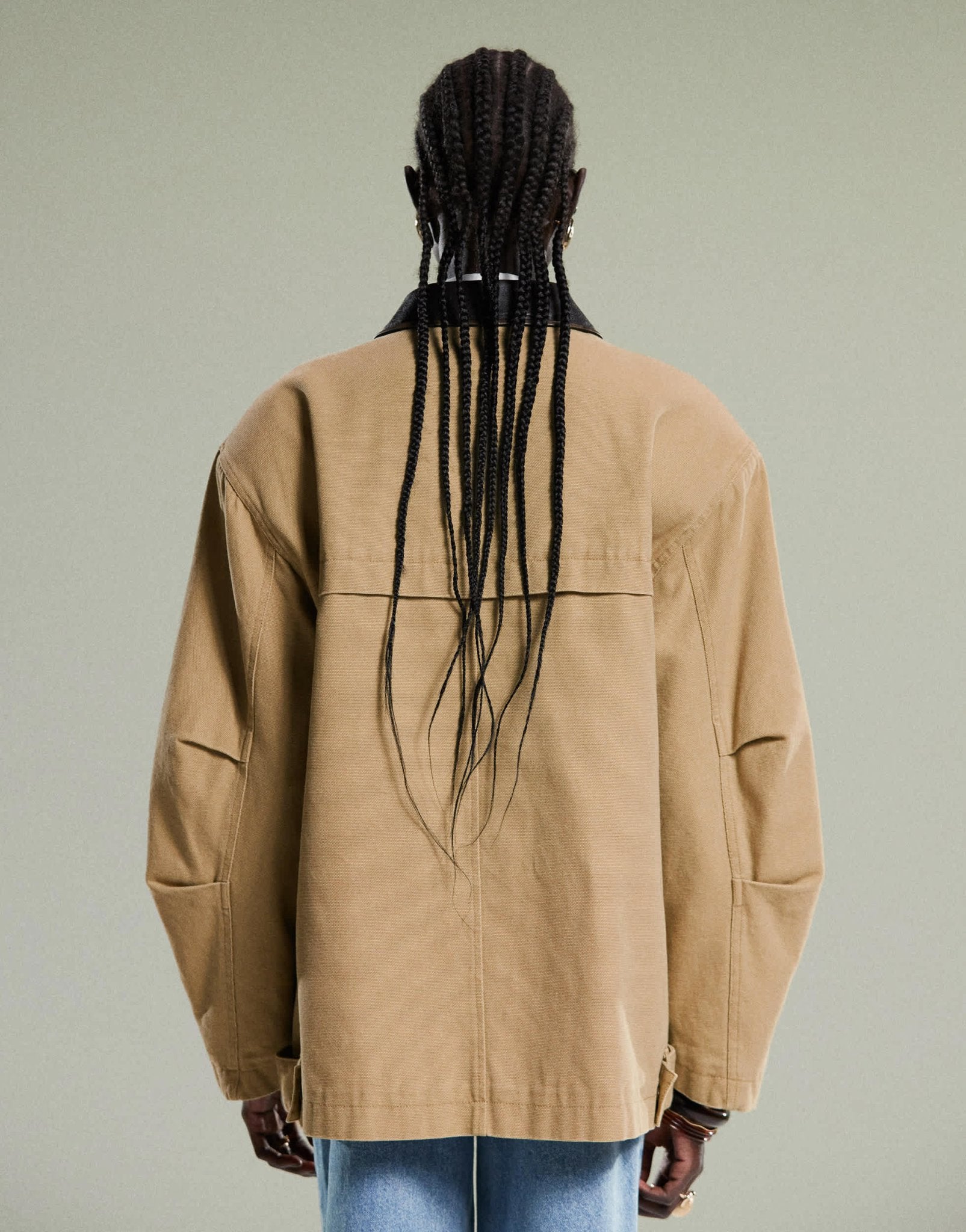 ASOS DESIGN oversized washed jacket with leather look collar in stone - ASOS Sample Sale EU Store