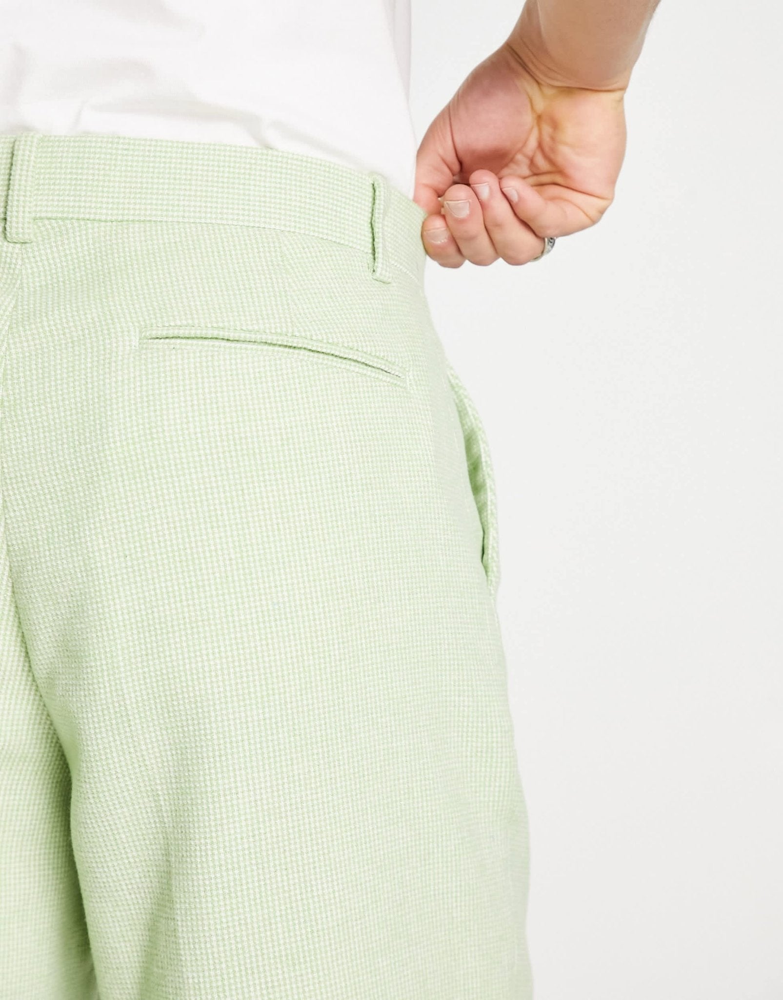 ASOS DESIGN oversized wool mix smart trousers in sage micro check - ASOS Sample Sale EU Store