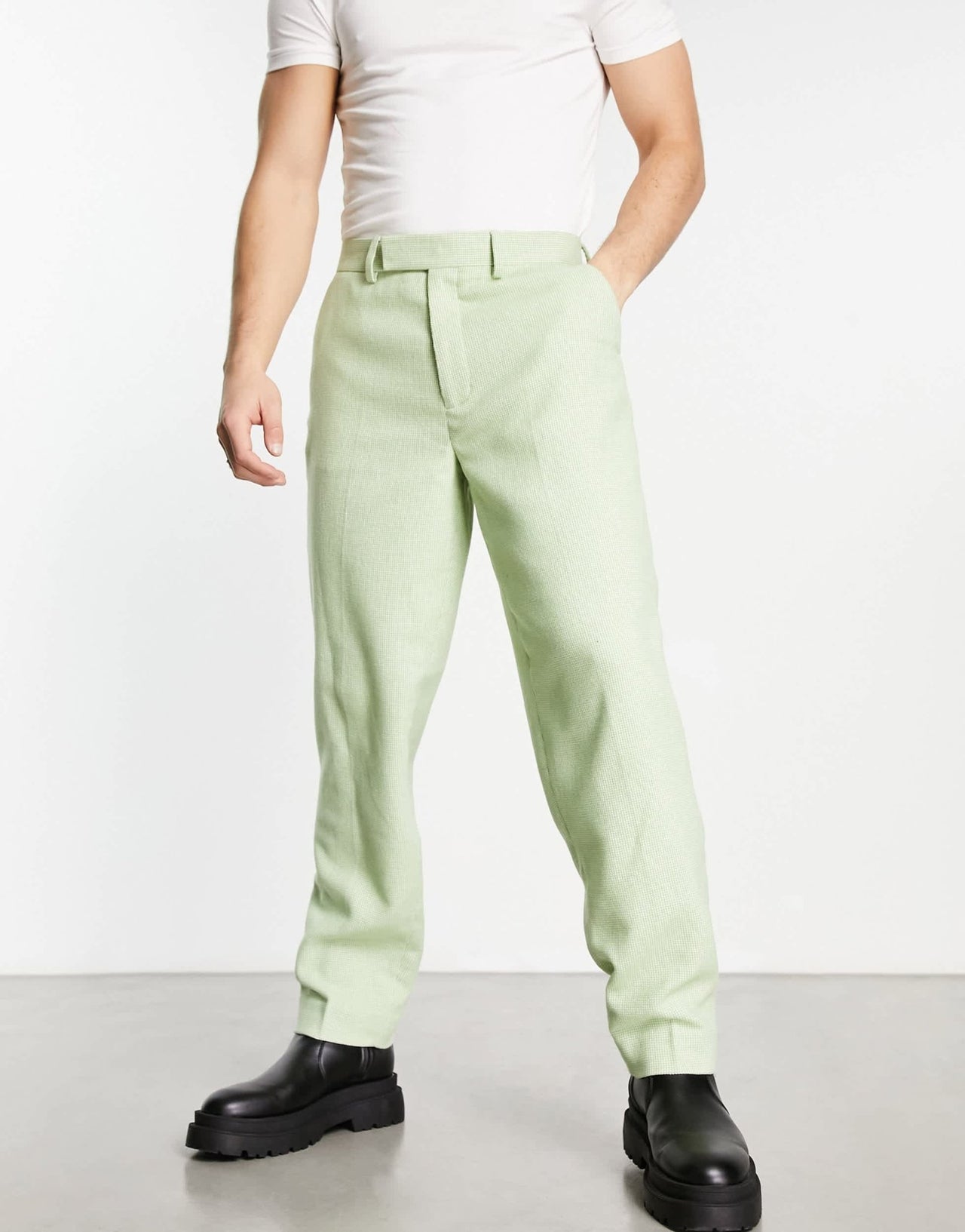 ASOS DESIGN oversized wool mix smart trousers in sage micro check - ASOS Sample Sale EU Store