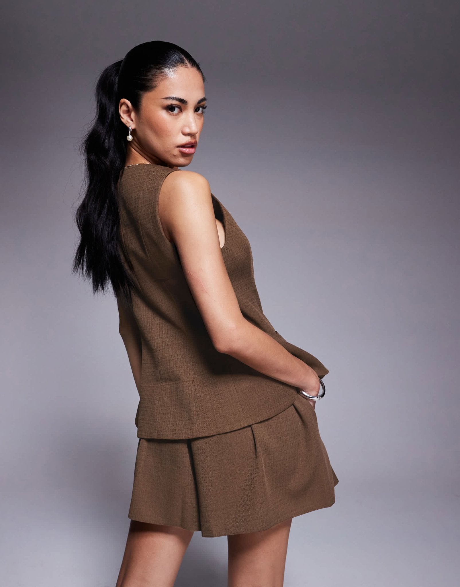 ASOS DESIGN peplum waistcoat co - ord in chocolate - ASOS Sample Sale EU Store