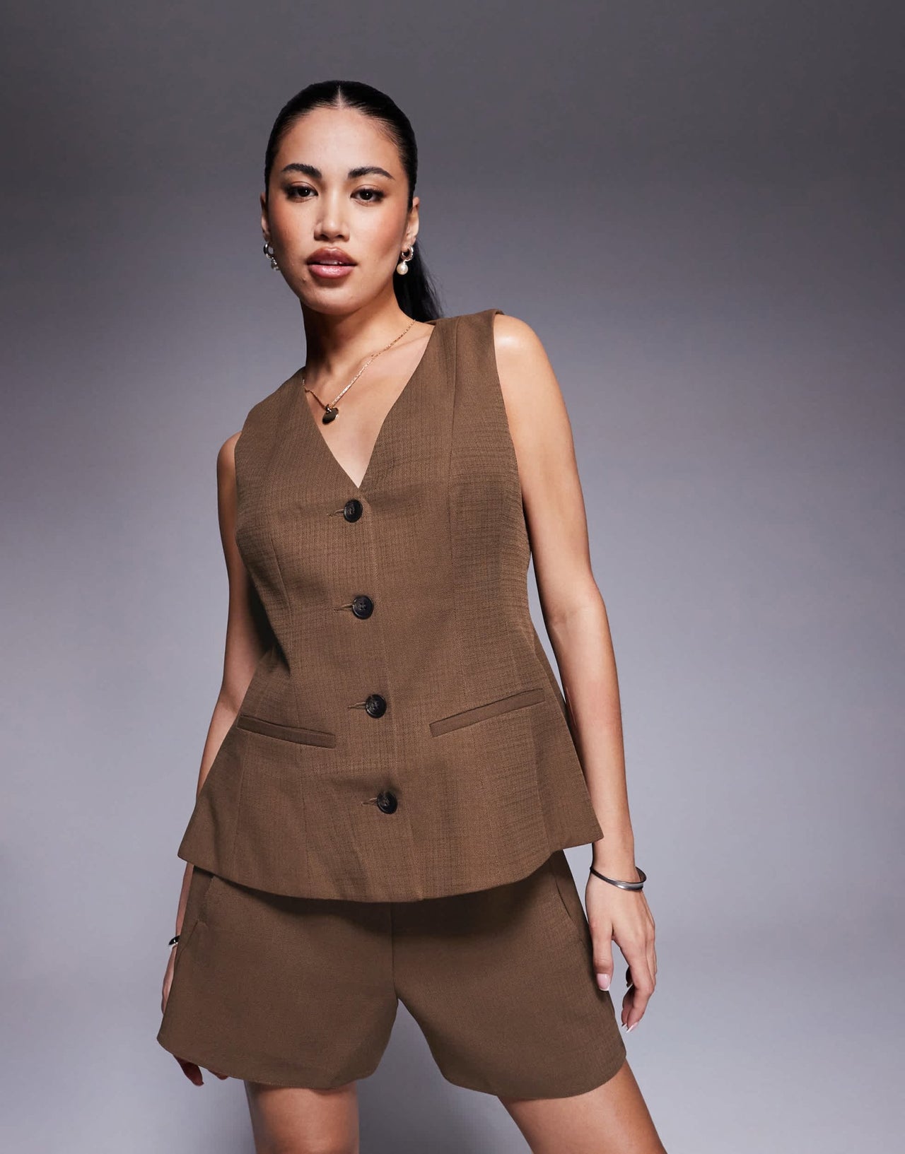 ASOS DESIGN peplum waistcoat co - ord in chocolate - ASOS Sample Sale EU Store