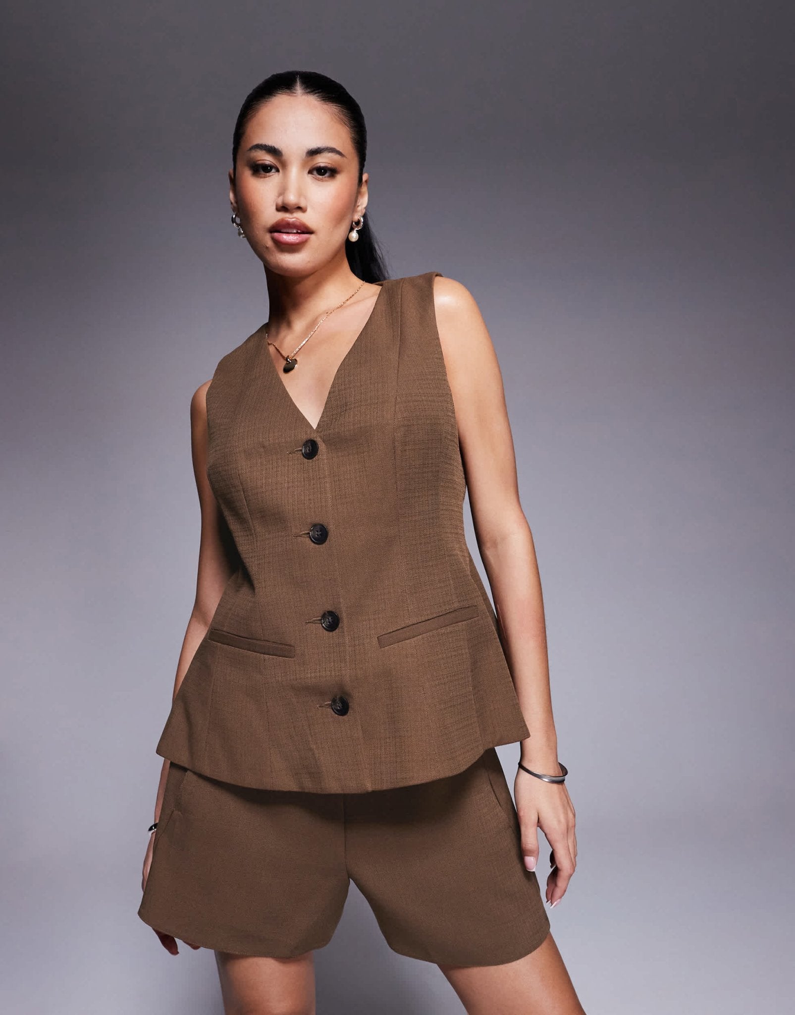 ASOS DESIGN peplum waistcoat co - ord in chocolate - ASOS Sample Sale EU Store