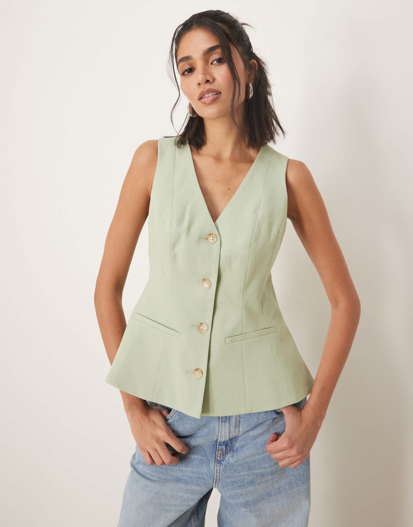 ASOS DESIGN peplum waistcoat in pistachio - ASOS Sample Sale EU Store