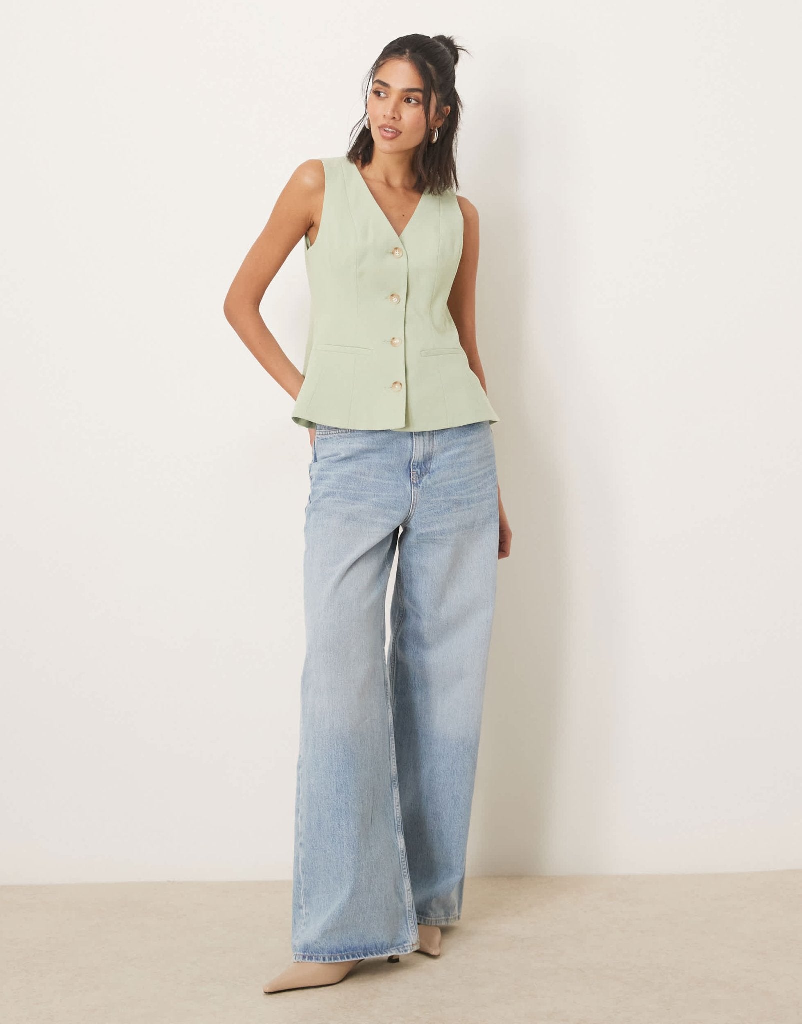 ASOS DESIGN peplum waistcoat in pistachio - ASOS Sample Sale EU Store