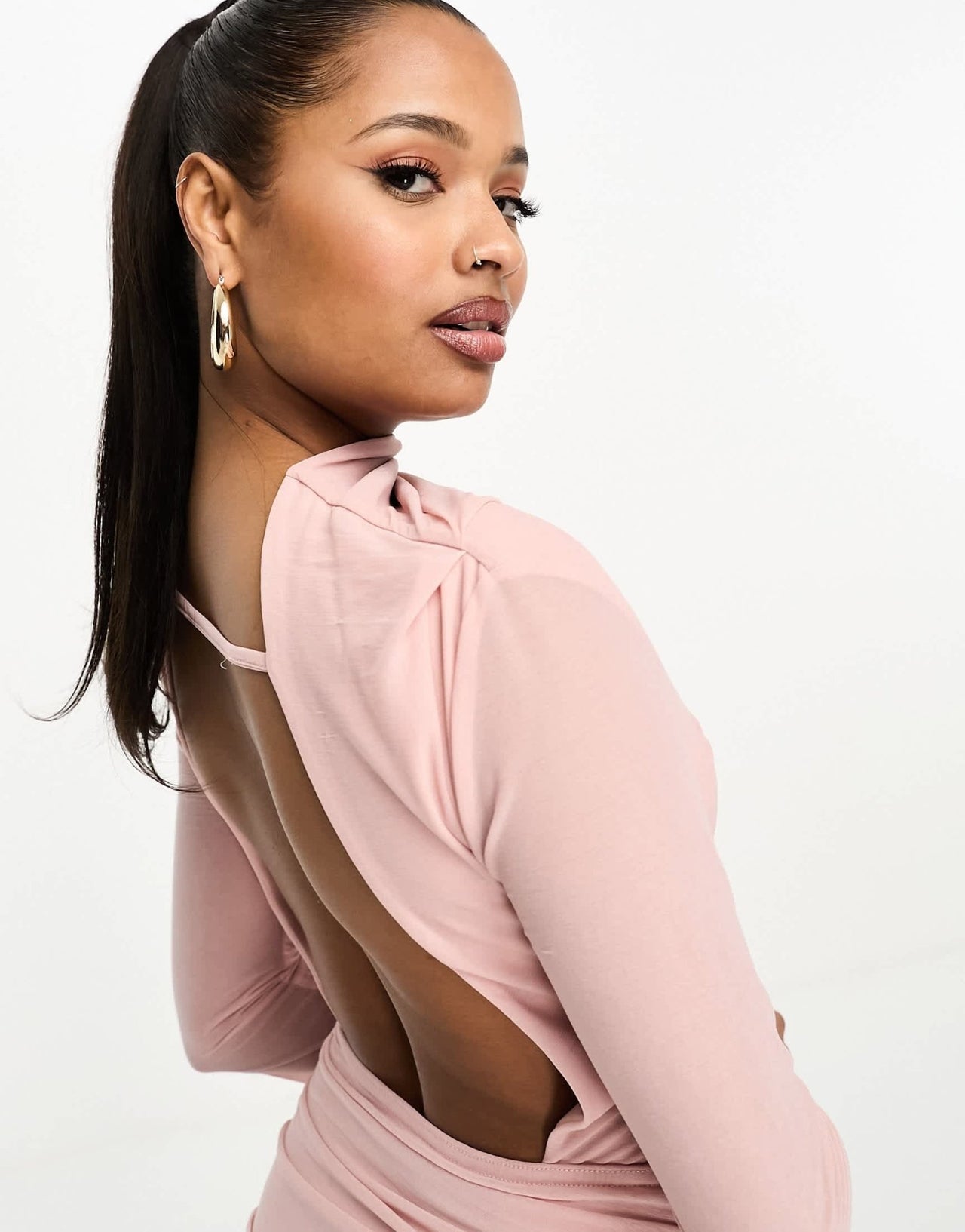 ASOS DESIGN Petite high neck ruched mesh mini dress in blush pink - ASOS Sample Sale EU Store
