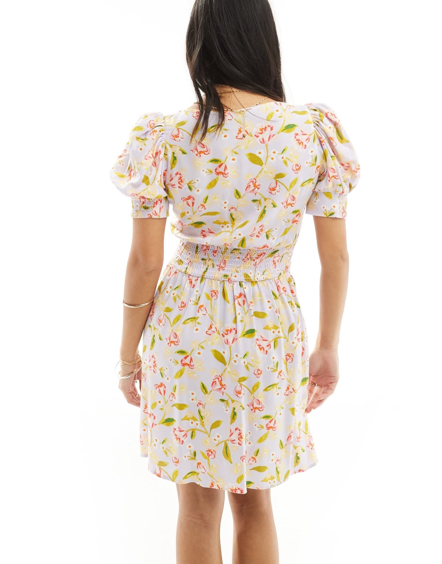 ASOS DESIGN Petite milkmaid tie up mini dress in lilac print - ASOS Sample Sale EU Store