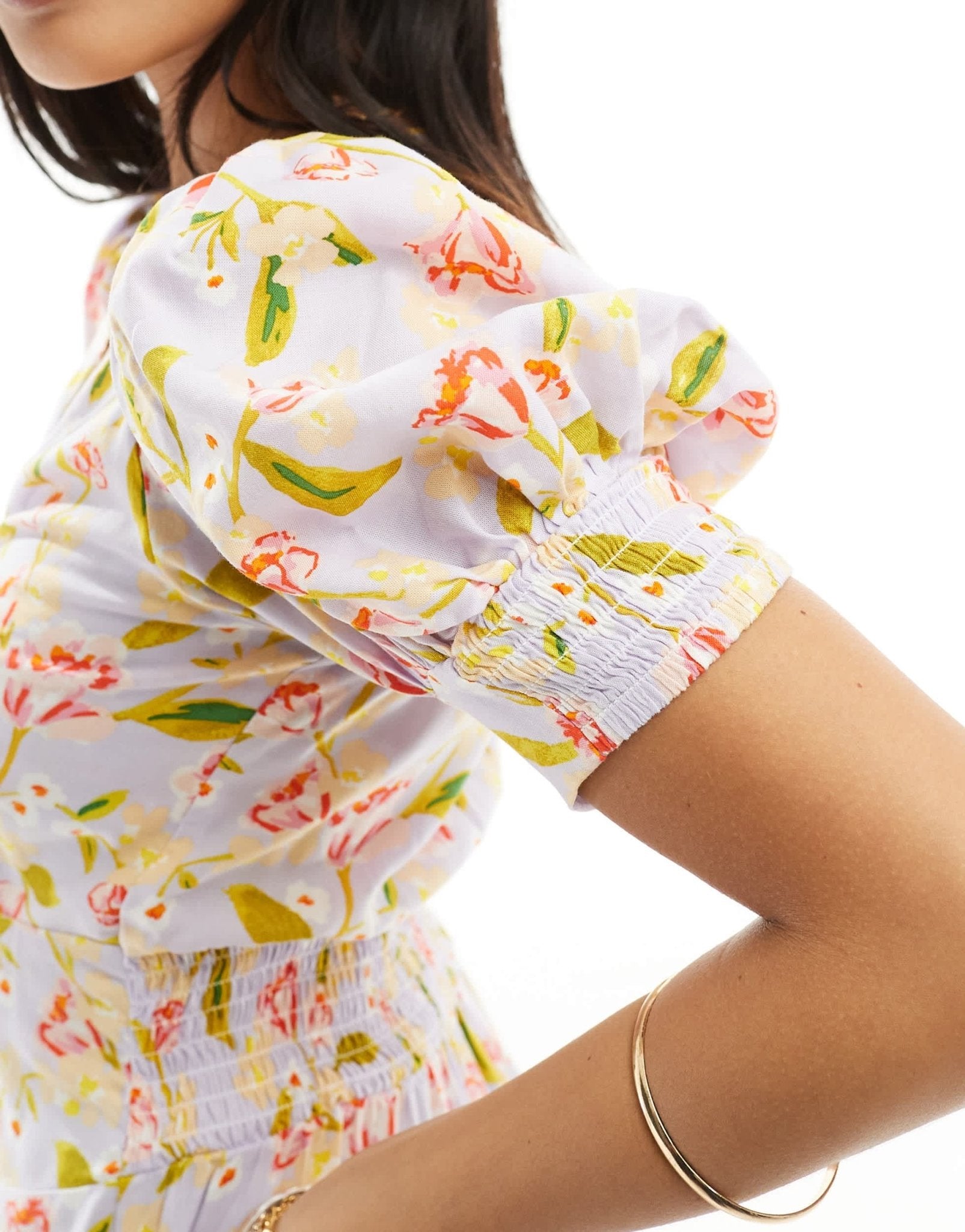 ASOS DESIGN Petite milkmaid tie up mini dress in lilac print - ASOS Sample Sale EU Store
