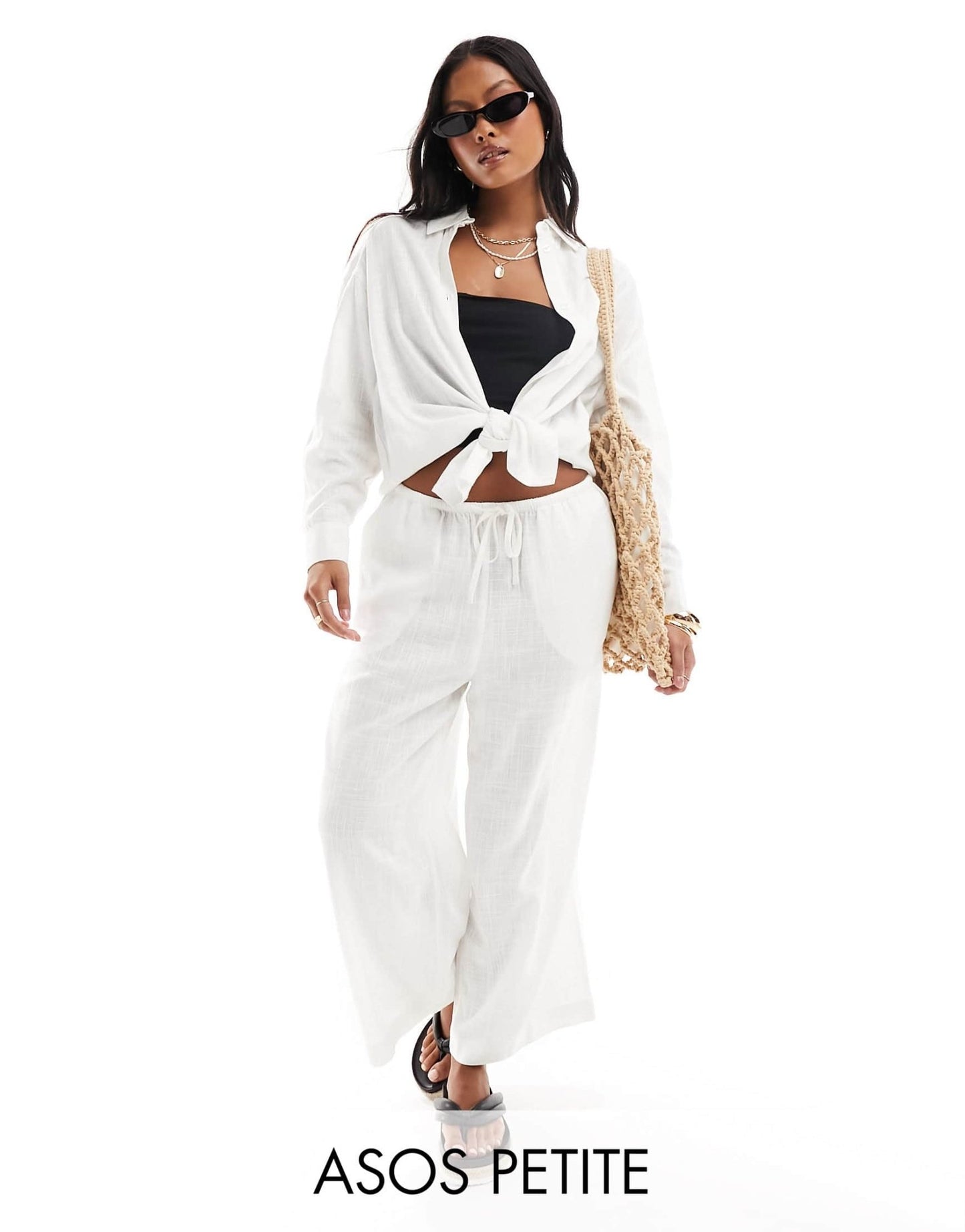 ASOS DESIGN Petite pull on culotte with linen in white - ASOS Sample Sale EU Store