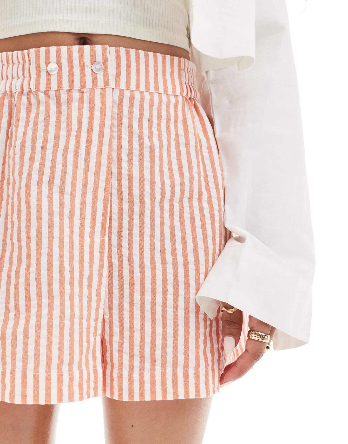 ASOS DESIGN Petite pull on short with tab waistband in orange stripe - ASOS Sample Sale EU Store