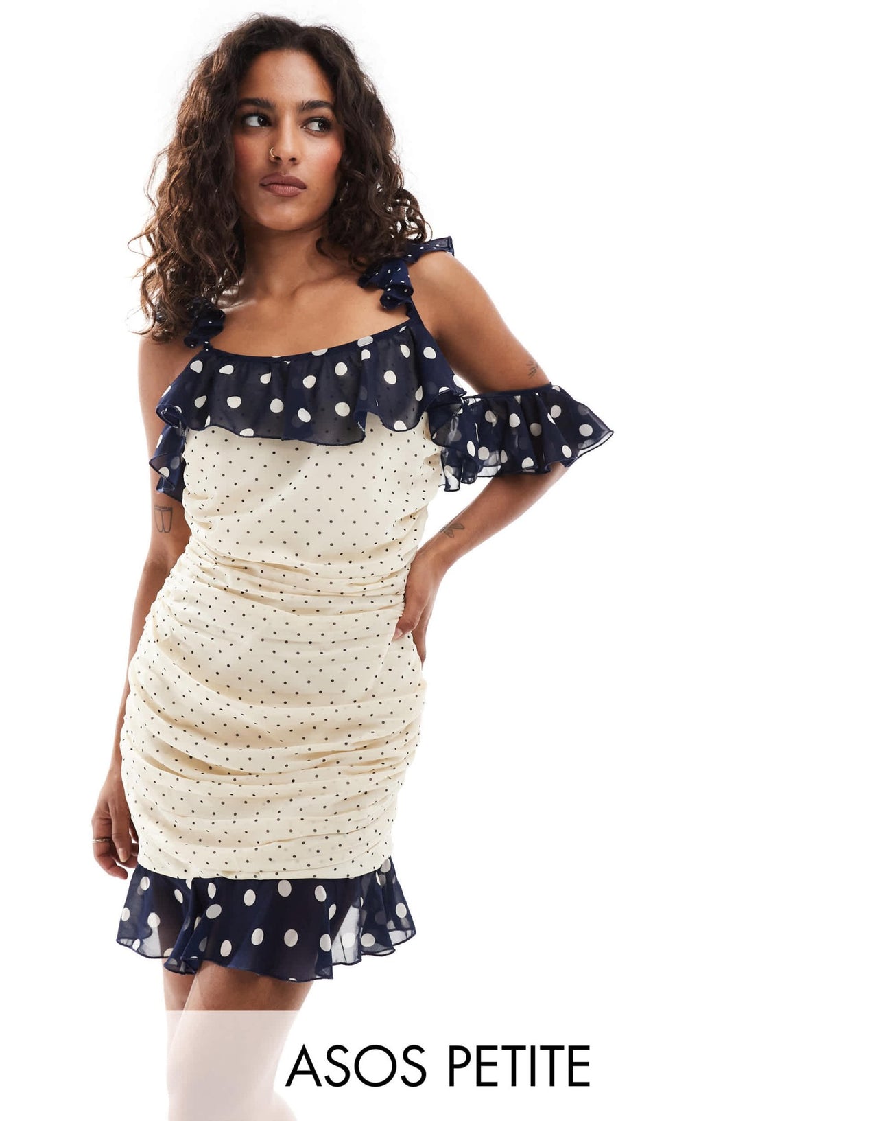 ASOS DESIGN Petite ruched mini dress with frill detail in mixed spot print - ASOS Sample Sale EU Store