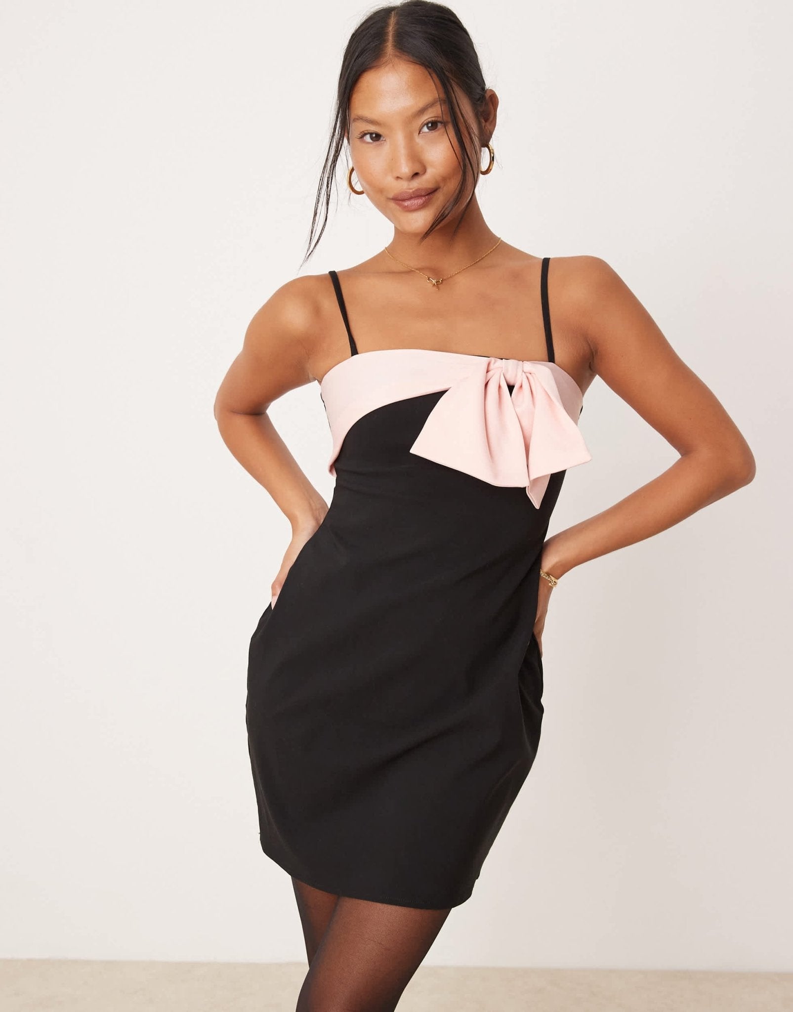 ASOS DESIGN Petite strappy cami mini dress with bow detail in pink - ASOS Sample Sale EU Store