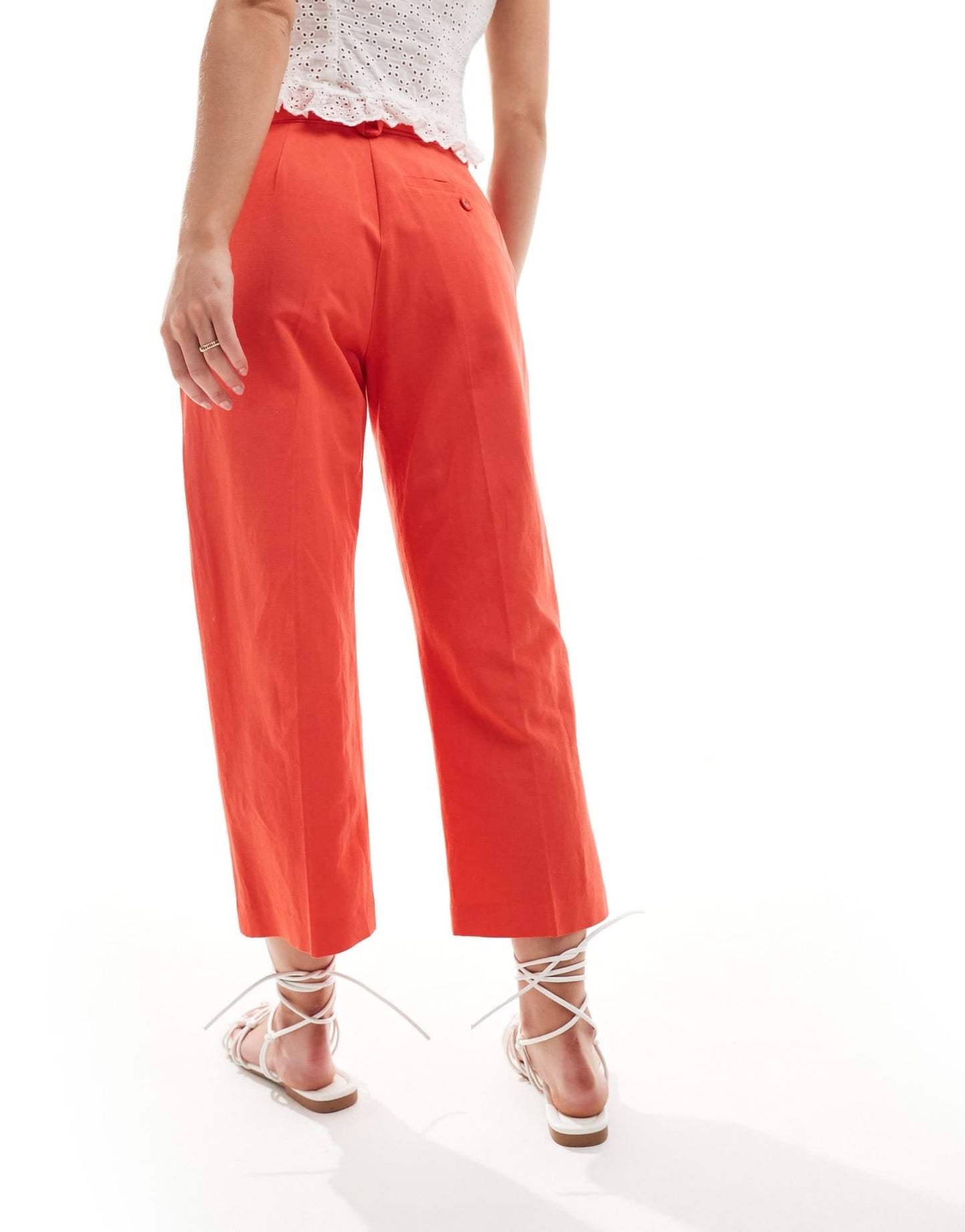 ASOS DESIGN Petite tailored belted trouser with linen in red - ASOS Sample Sale EU Store