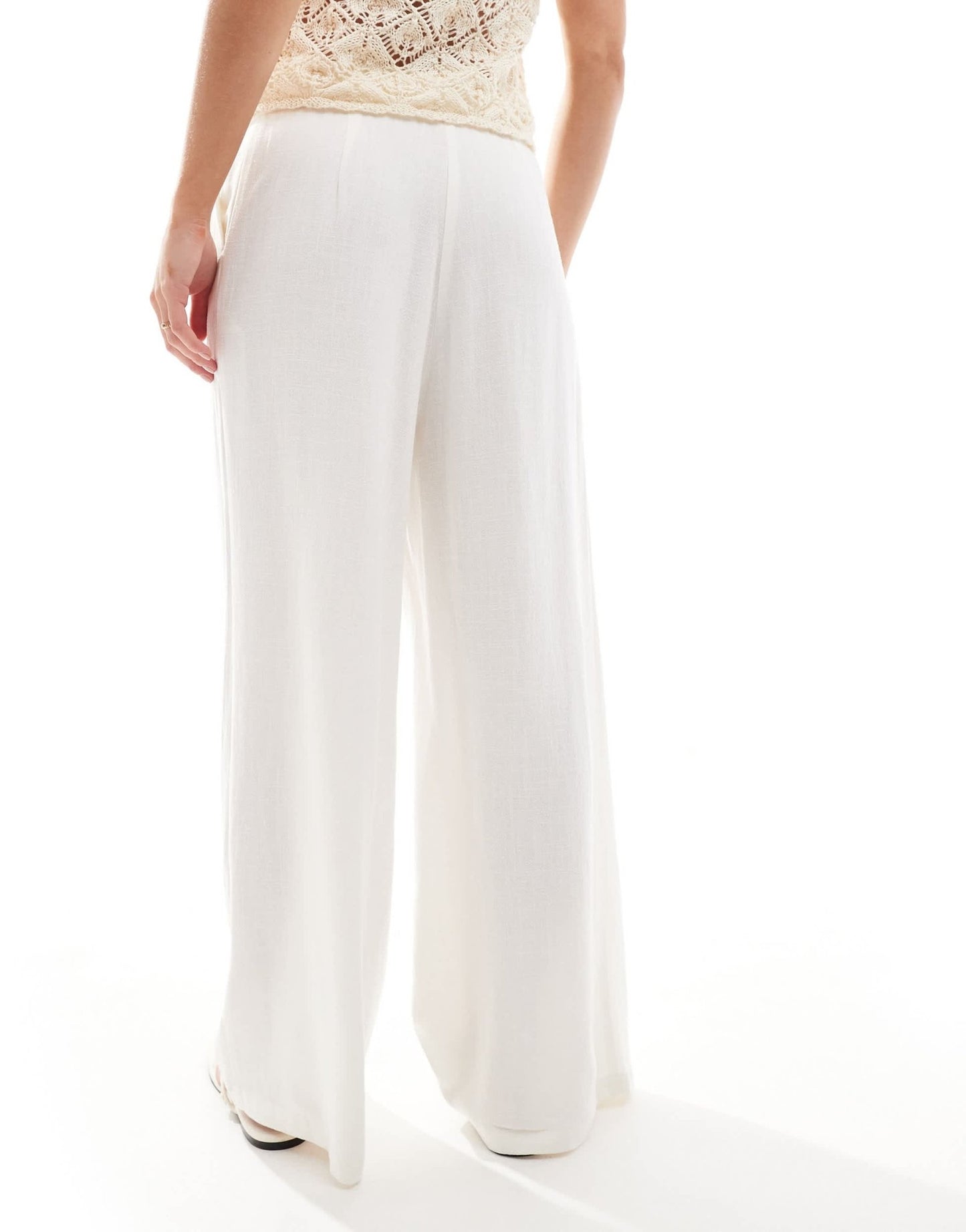 ASOS DESIGN Petite tailored high waist seam detail wide leg linen trousers in white - ASOS Sample Sale EU Store