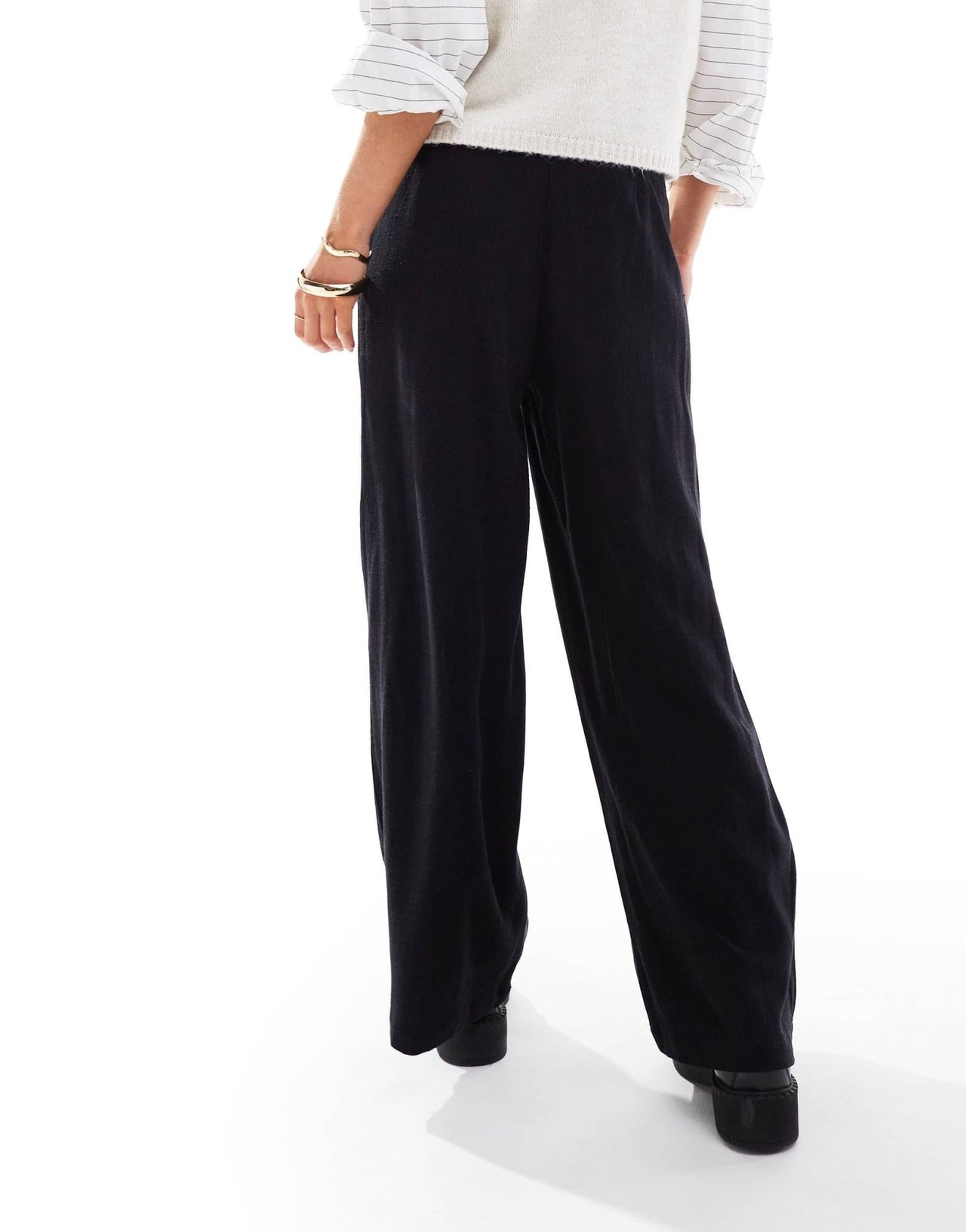 ASOS DESIGN Petite tailored high waist seam wide leg detail linen trousers in black - ASOS Sample Sale EU Store