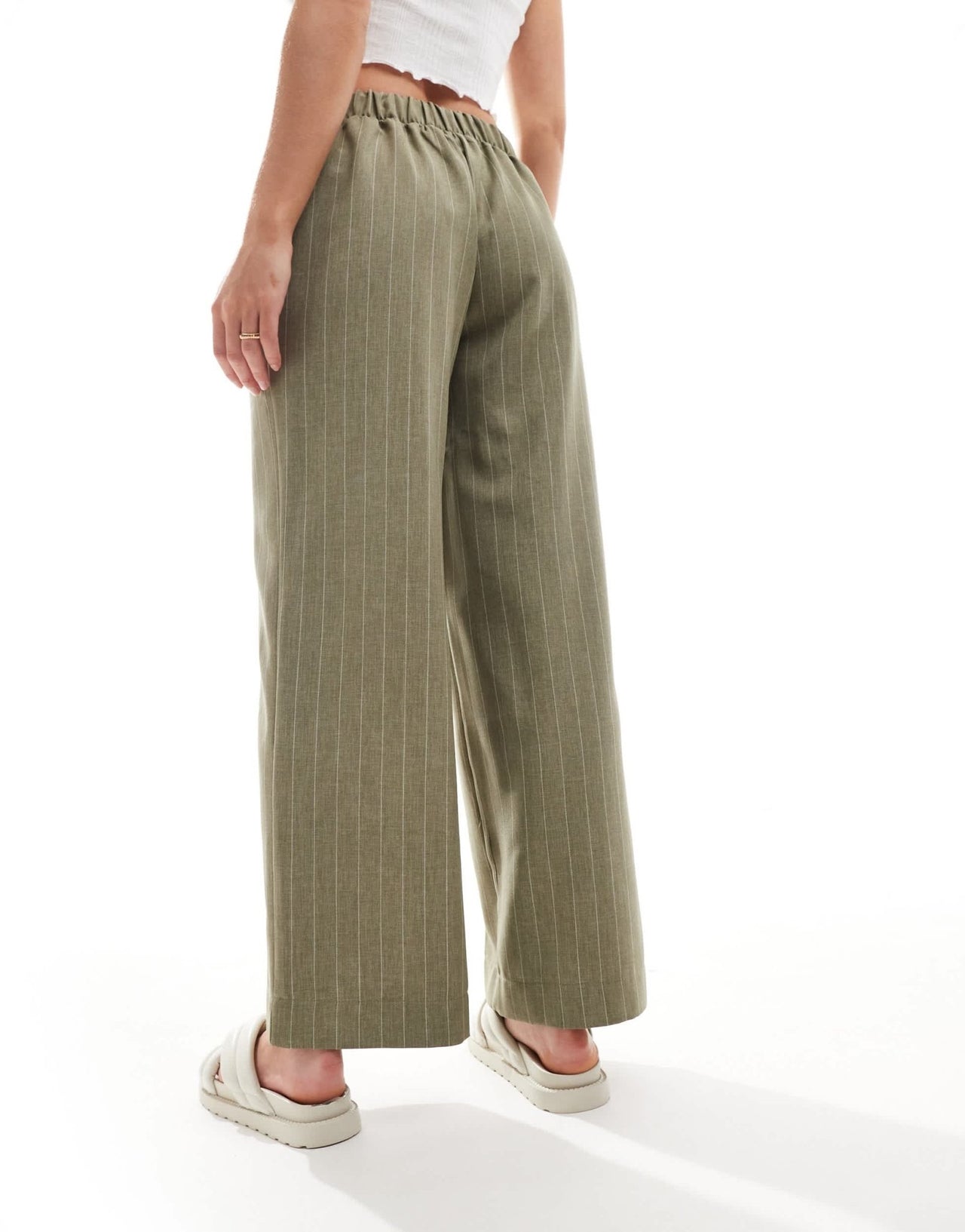 ASOS DESIGN Petite tailored pull on trousers in olive stripe - ASOS Sample Sale EU Store