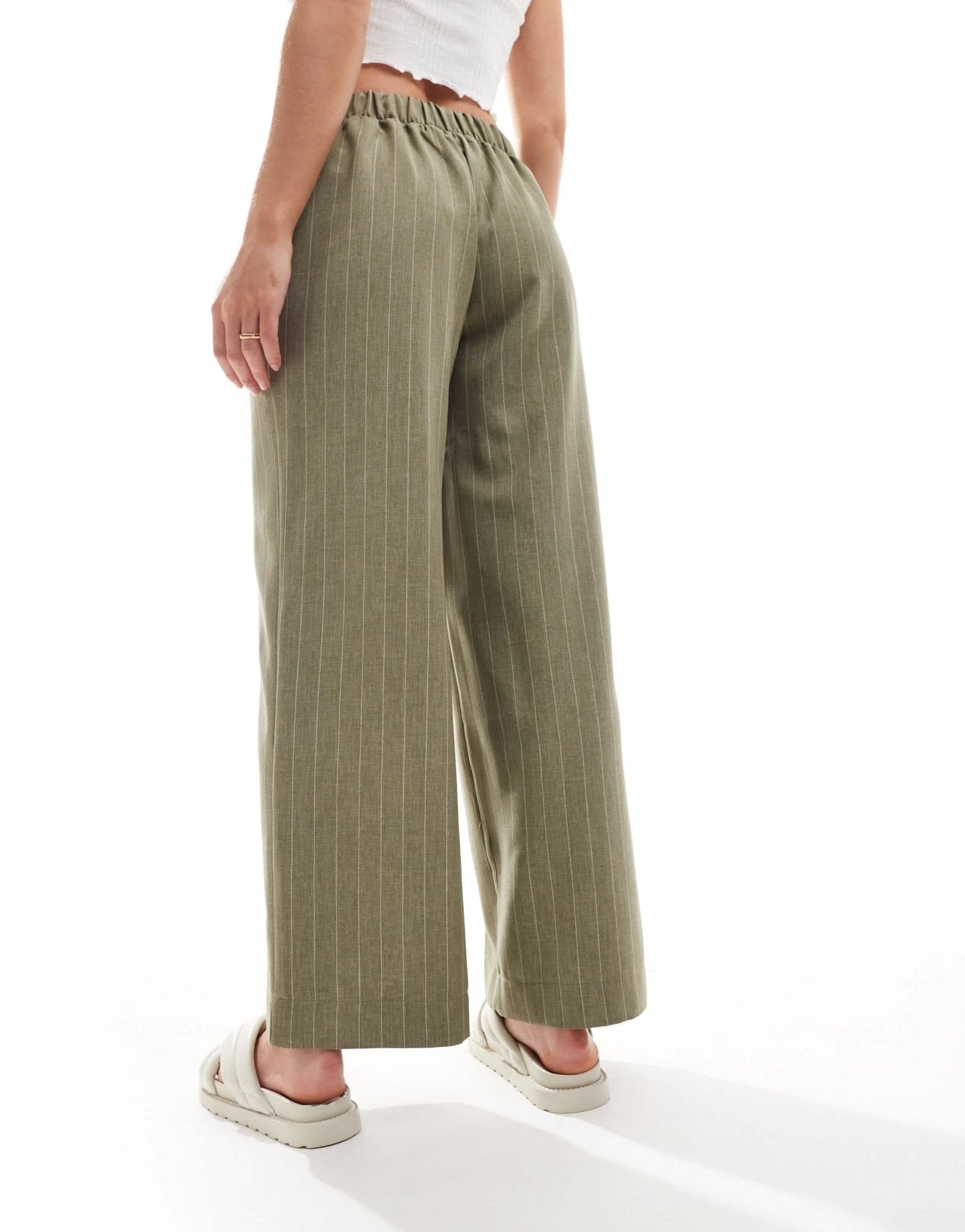 ASOS DESIGN Petite tailored pull on trousers in olive stripe - ASOS Sample Sale EU Store