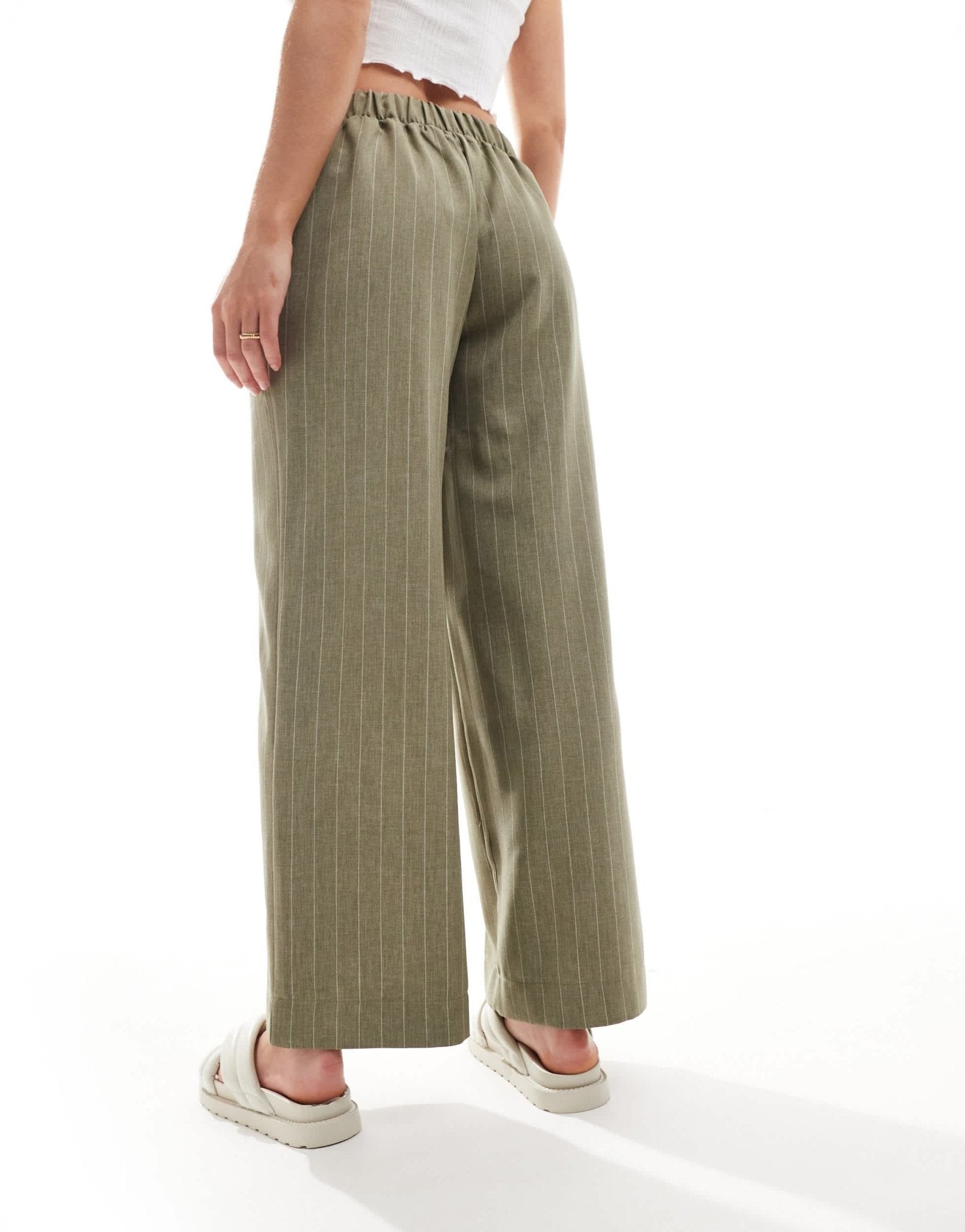 ASOS DESIGN Petite tailored pull on trousers in olive stripe - ASOS Sample Sale EU Store