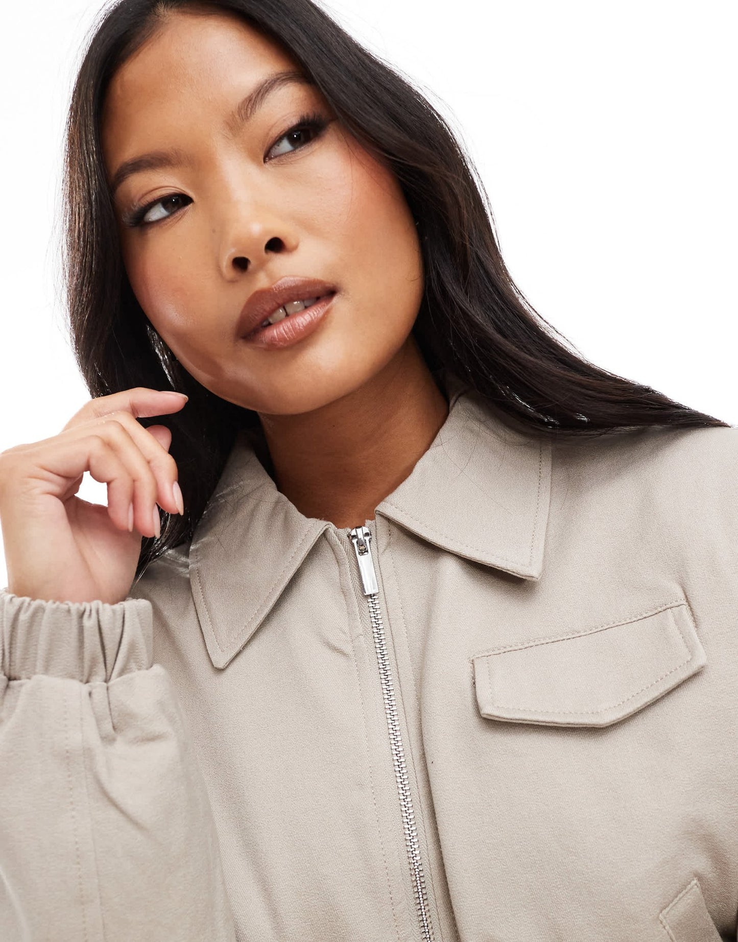 ASOS DESIGN Petite tailored top collar bomber jacket with pocket detail in oatmeal - ASOS Sample Sale EU Store