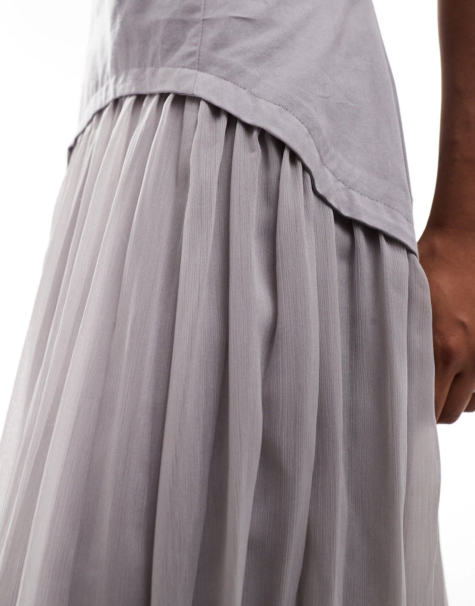 ASOS DESIGN Petite twill bandeau and chiffon pleated midi dress in grey - ASOS Sample Sale EU Store