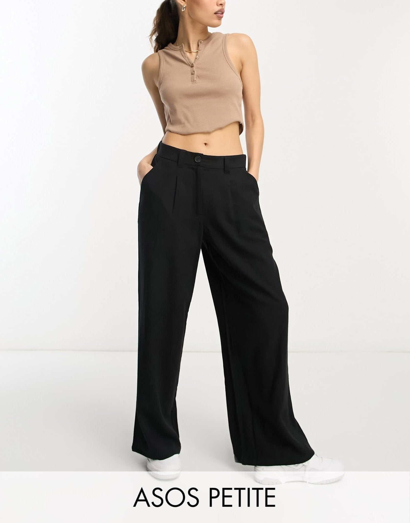 ASOS DESIGN Petite wide leg dad trousers with linen in black - ASOS Sample Sale EU Store