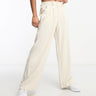ASOS DESIGN Petite wide leg dad trousers with linen in stone