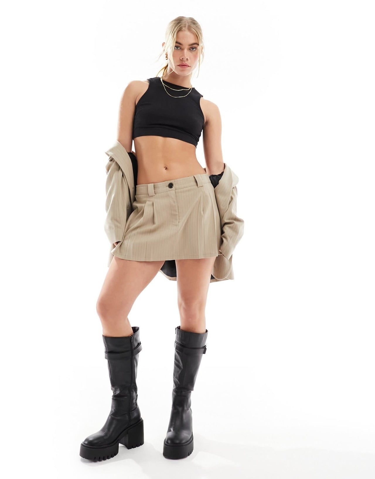 ASOS DESIGN pleat mini skirt in taupe stripe - ASOS Sample Sale EU Store